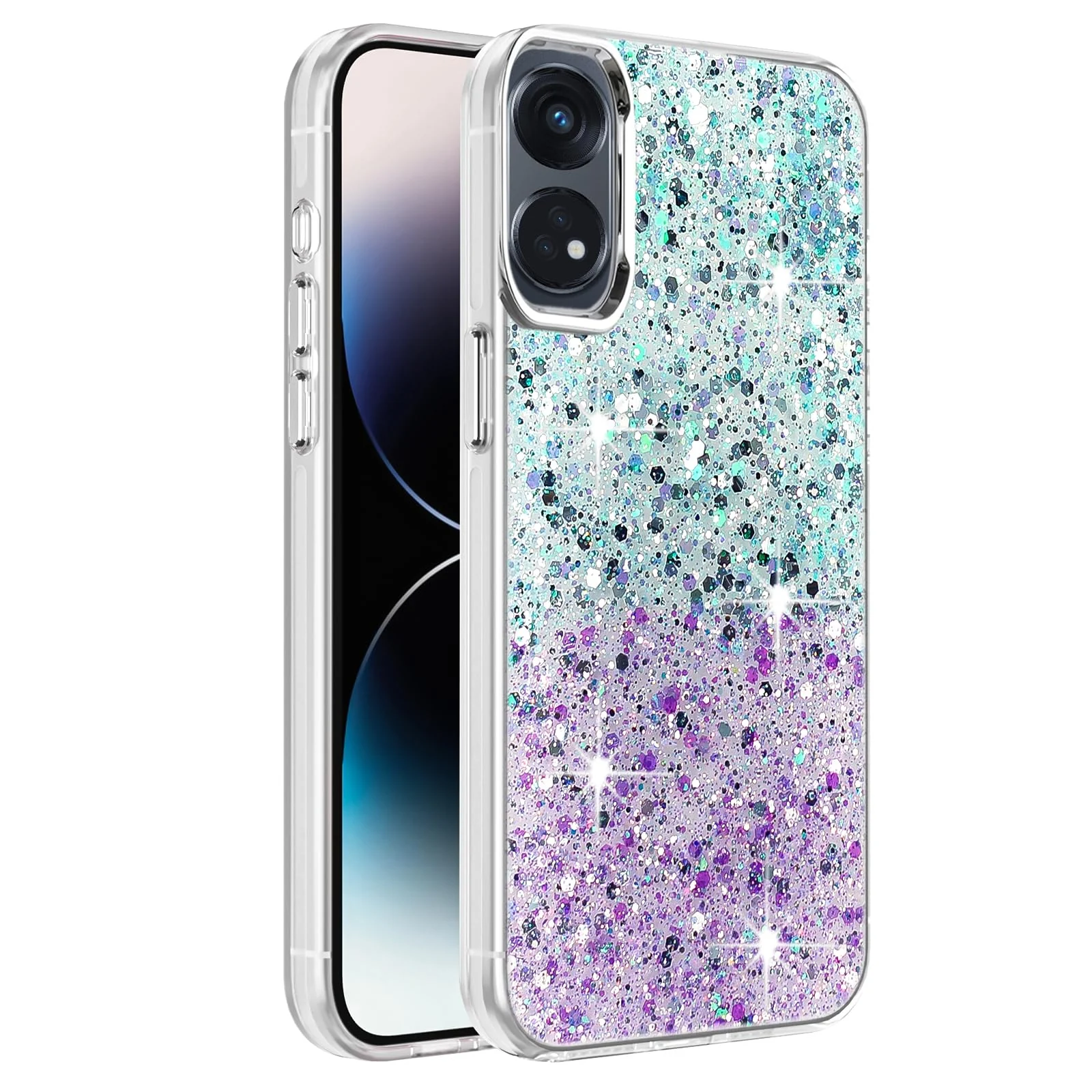 DL3 Mobilak Glitter Protective Case for OPPO Reno 8T 4G (Reno8T), Supports wireless charging, Camera protection, Shock-absorbing protection - Green Purple