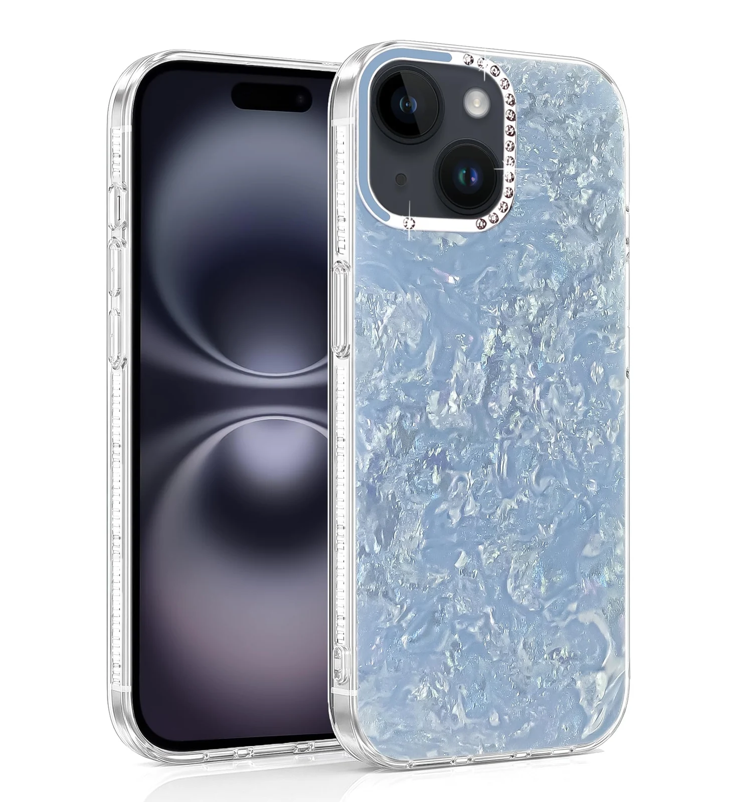 DL3 Mobilak Glitter Rhinestone Protective Case for iPhone 15 Plus / iPhone 14 Plus with Shockproof Design - Sky Blue