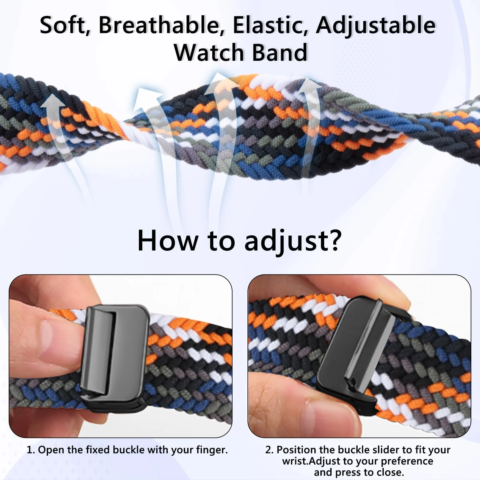 DL3 Mobilak Braided Bracelet Compatible with Redmi Watch 4/5 / 6 / Xiaomi Smart Band 8 Pro/Band 9 Pro, Nylon Magnetic Fabric Elastic Sport Nylon Replacement Strap for Men Women - Denim Colorful