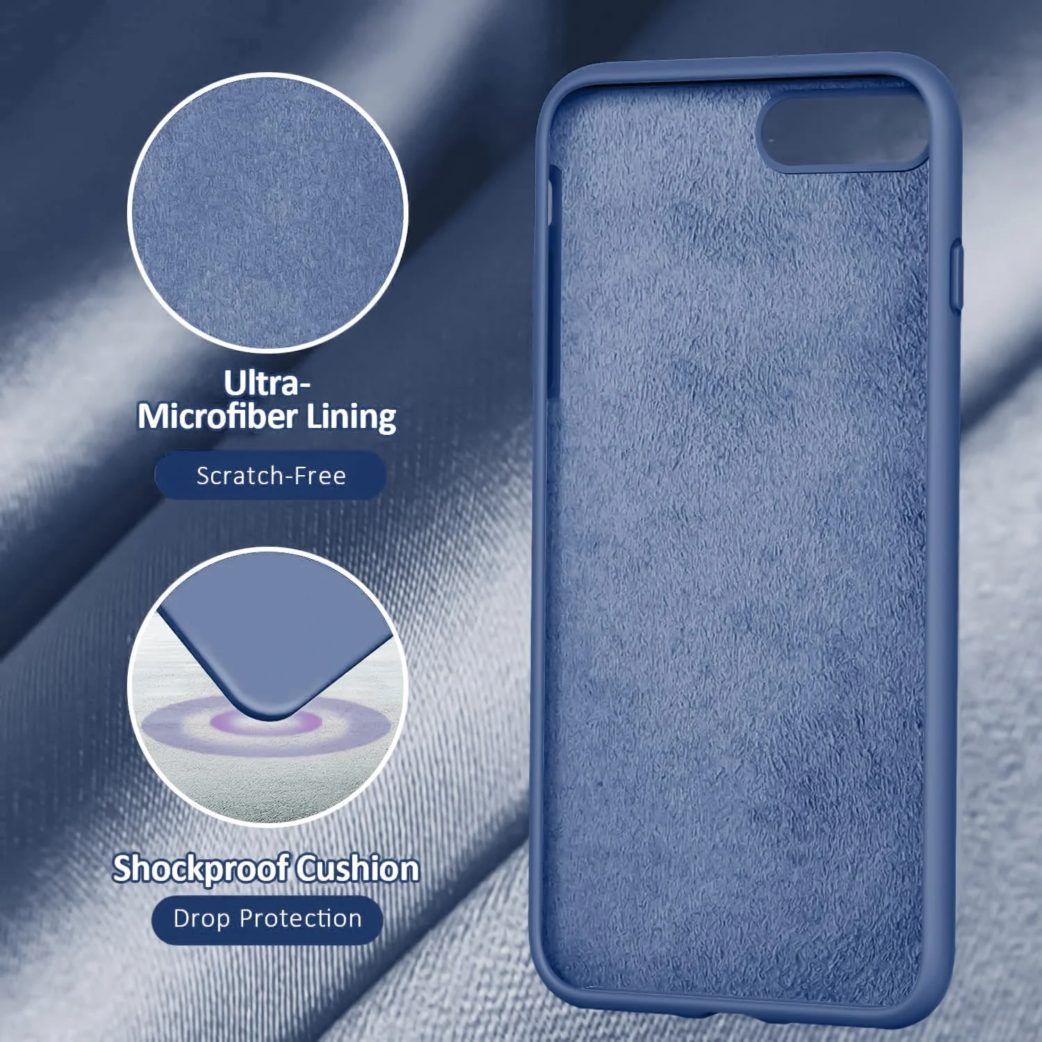 DL3 Mobilak Liquid Silicone Protective Case for iPhone 7 Plus / iPhone 8 Plus with Camera Protection and Microfiber Lining - Pine Blue