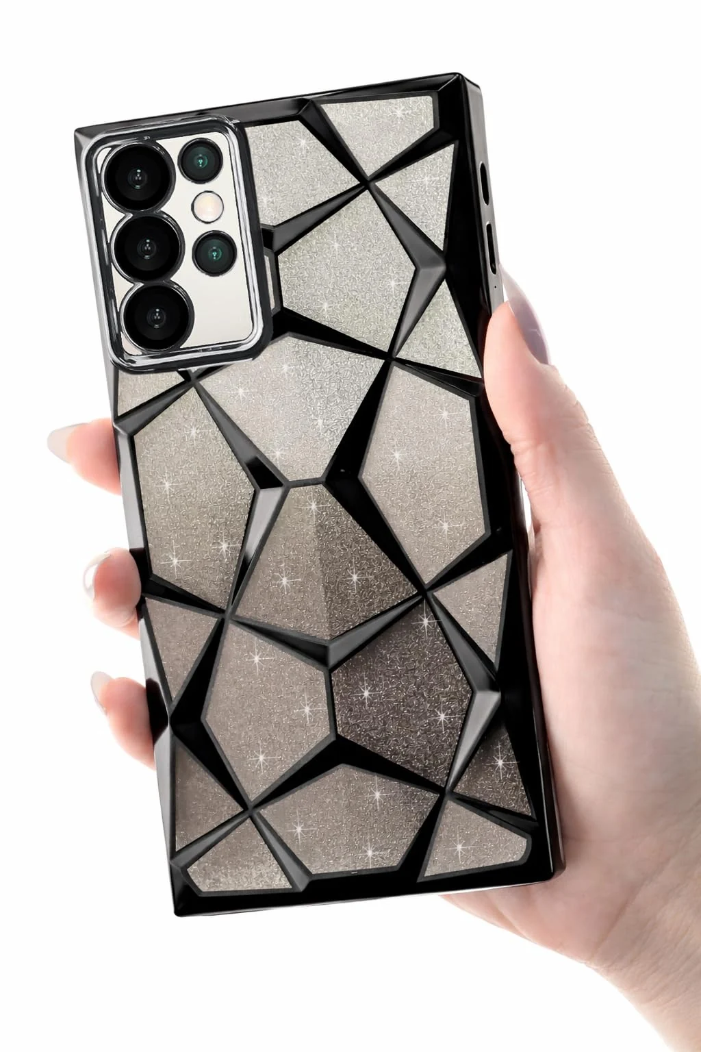 "DL3 Mobilak Compatible with Samsung Galaxy S23 Ultra (6.8"") Case Plating Bling Gradient Glitter Clear Cover Soft TPU Silicone Cute Camera Protection Shockproof Back for Women Girls Case - Black"