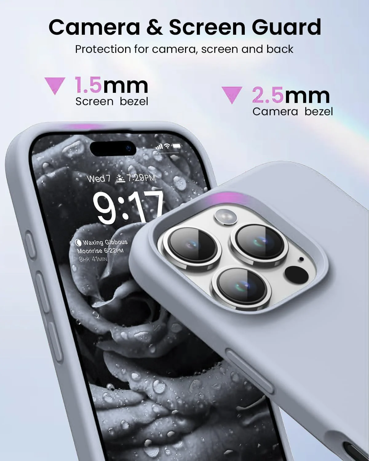 DL3 Mobilak Liquid Silicone Case for iPhone 16 Pro 6.3-inch, Supports wireless charging, Shock-absorbing protection, Scratch-resistant surface - Lavender Blue