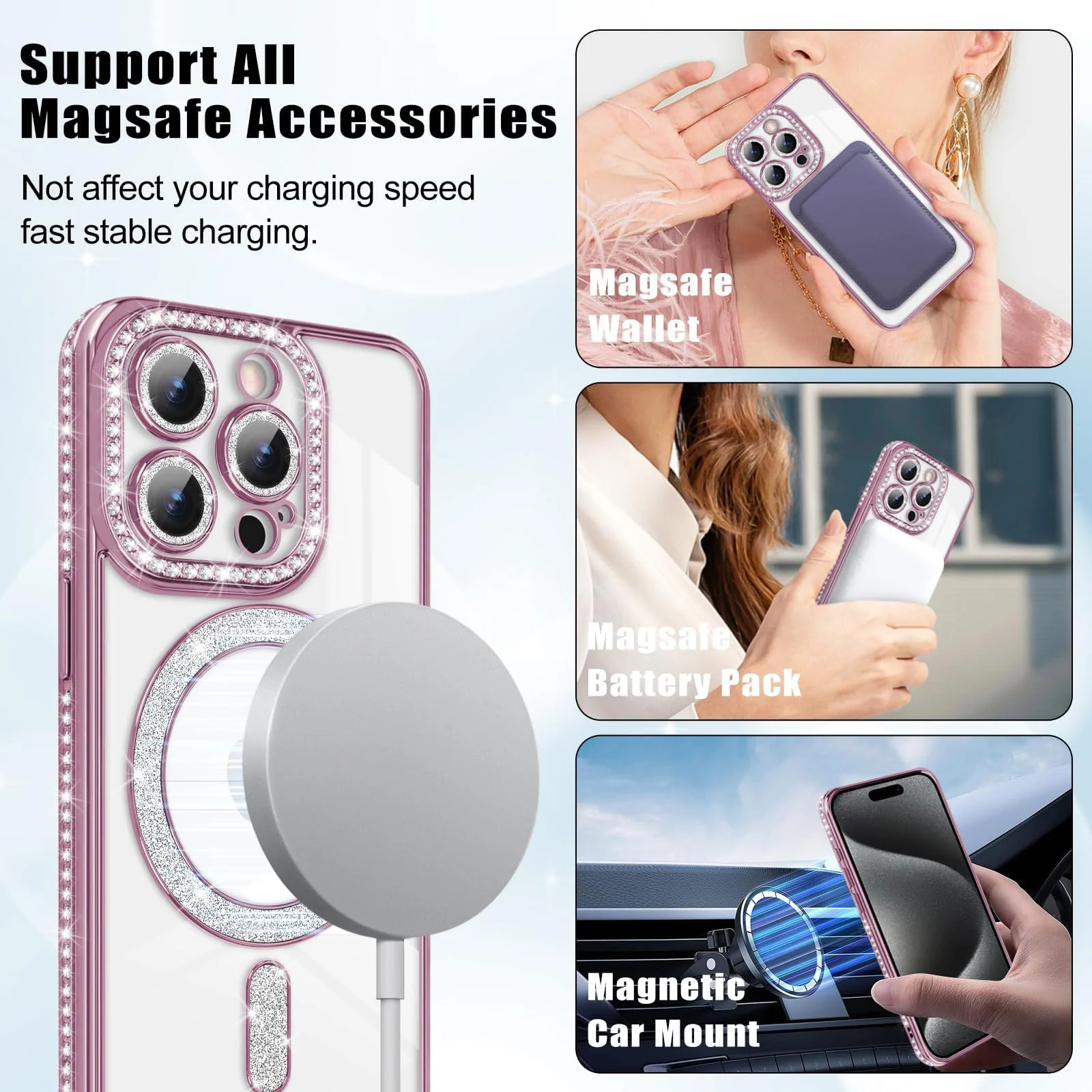 DL3 Mobilak MagSafe-Compatible Magnetic Case for iPhone 15 Pro with Camera Protection and Magnetic Car-Mount Support - Pink