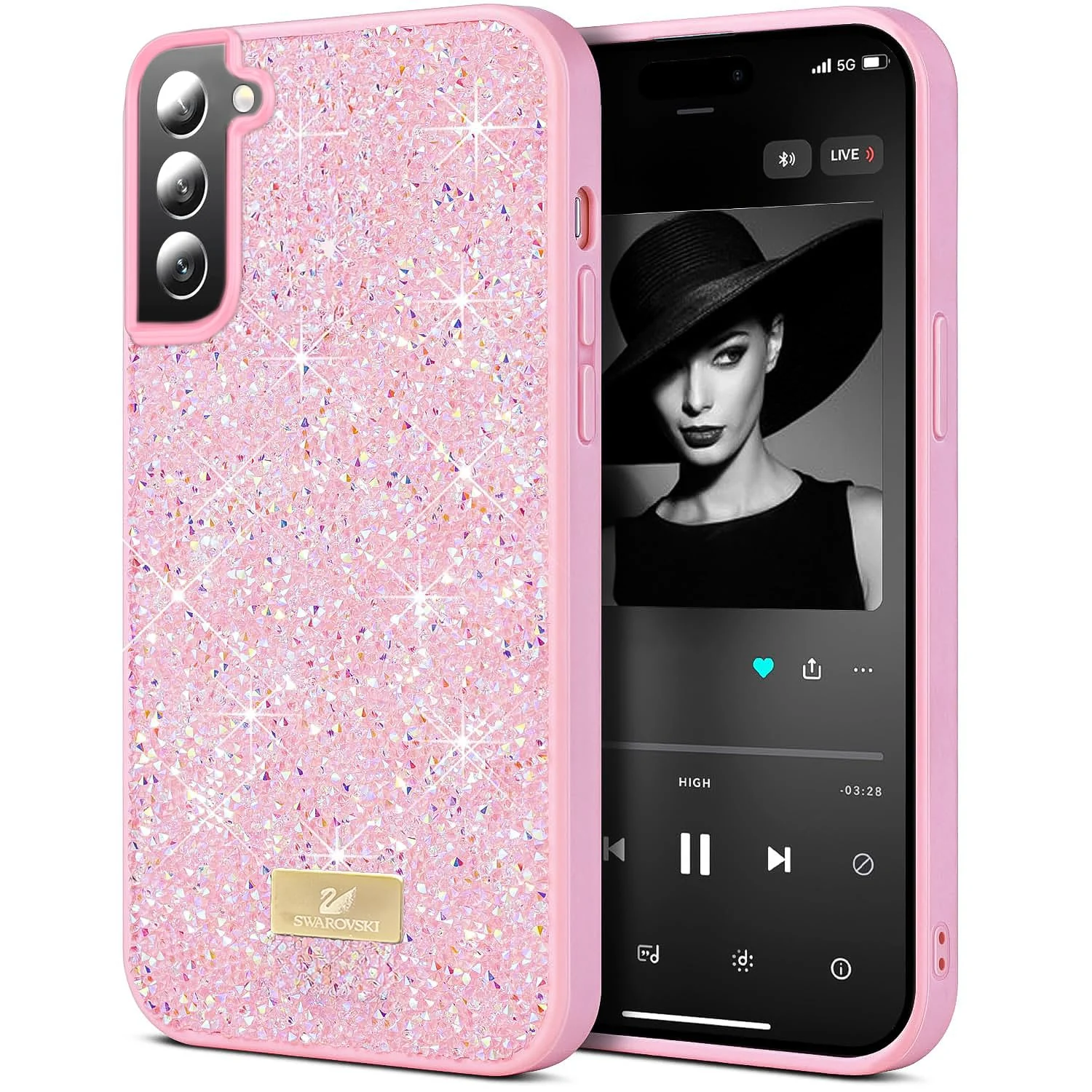 Case For Samsung Galaxy S22 5G Case Glitter, Sparkle Diamond Crystal Bling Case with Bling, Ultra Thin Lightweight Full Body Shockproof Anti-Scratch Protective Cover - Black