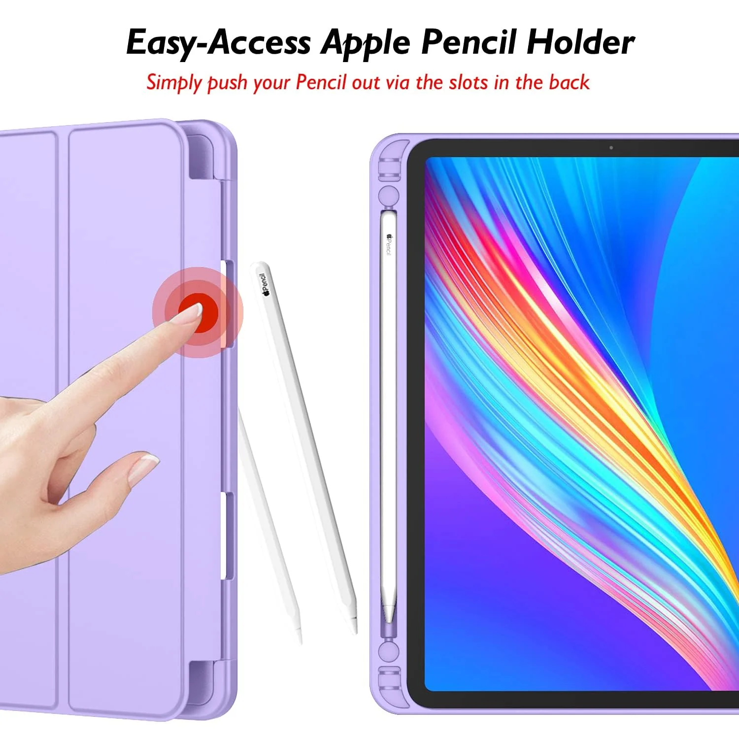 DL3 Mobilak New iPad Pro 12.9 Inch Case 2022/2021/2020(6th/5th/4th Gen) with Pencil Holder, Smart iPad Case [Support Touch ID and Auto Wake/Sleep] with Auto 2nd Gen Pencil Charging - Light Purple