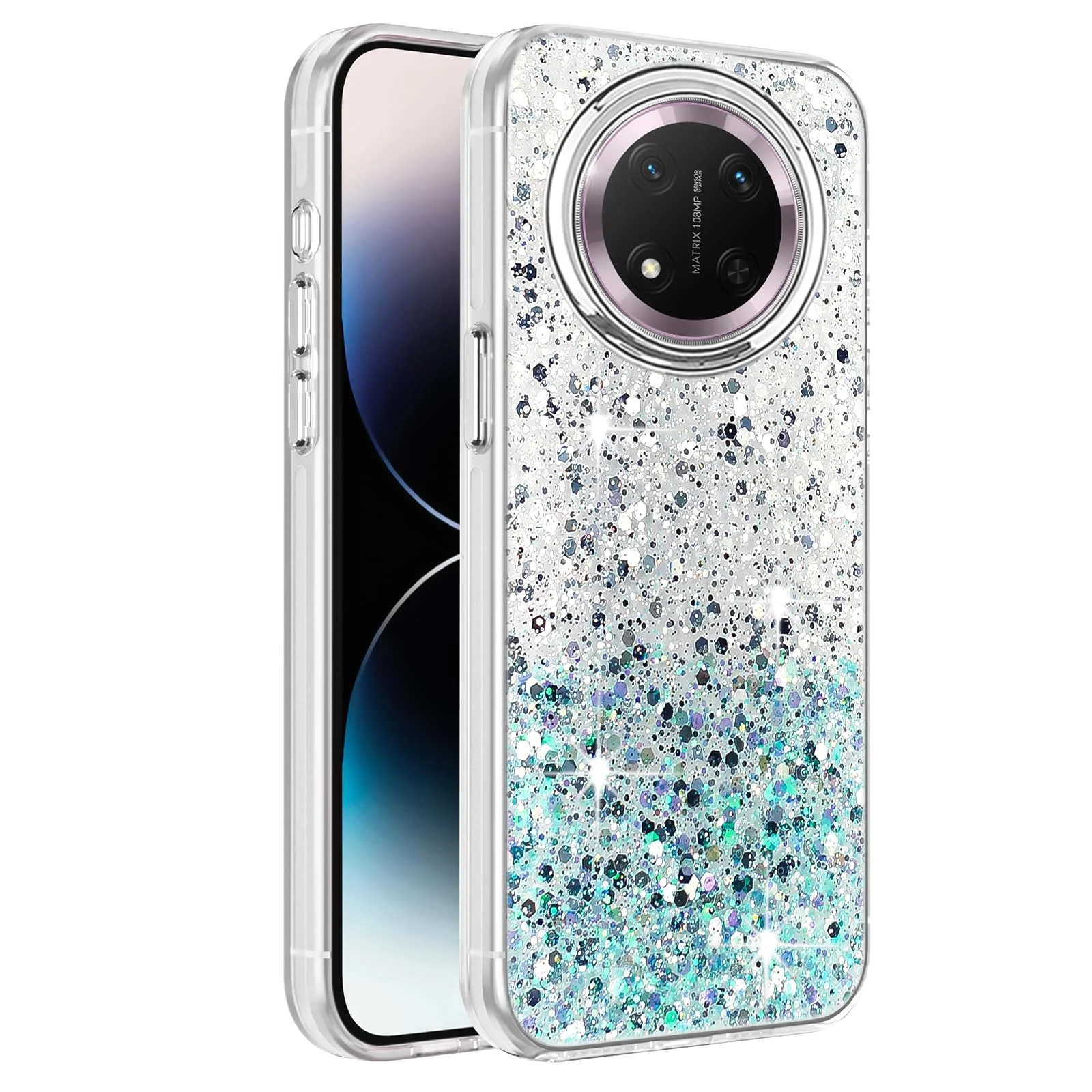 DL3 Mobilak Glitter Protective Case for Honor X9C, Supports wireless charging, Camera protection, Shock-absorbing protection - White Green