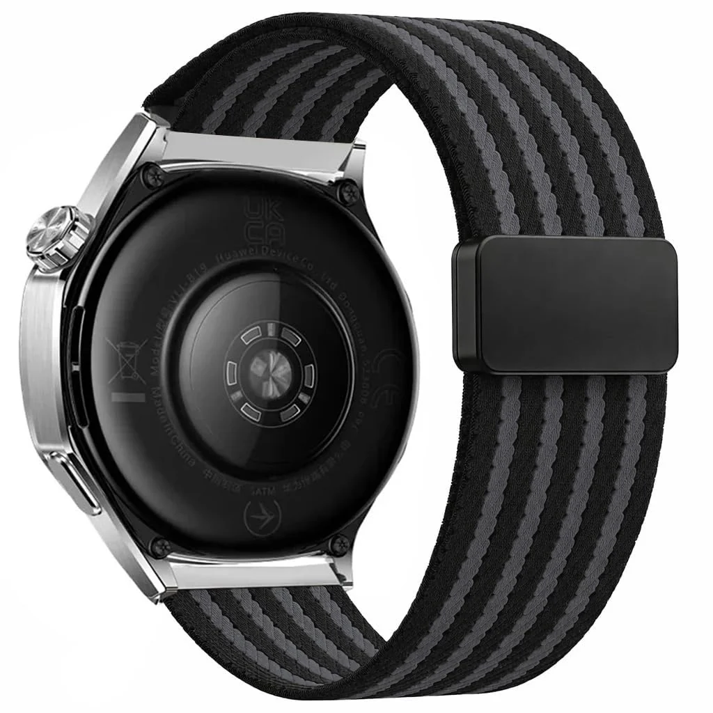 DL3 Mobilak 22mm Magnetic Band for Redmi Watch 5 Active/5 Lite/Samsung Galaxy Watch 3 45mm/Watch 46mm/Gear S3/Huawei watch GT6 GT5 46MM/GT2E/GT6 Pro/GT 5 Pro/Amazfit GTR 4/3, Stretchy Braided Nylon Sport Strap - Black Striped