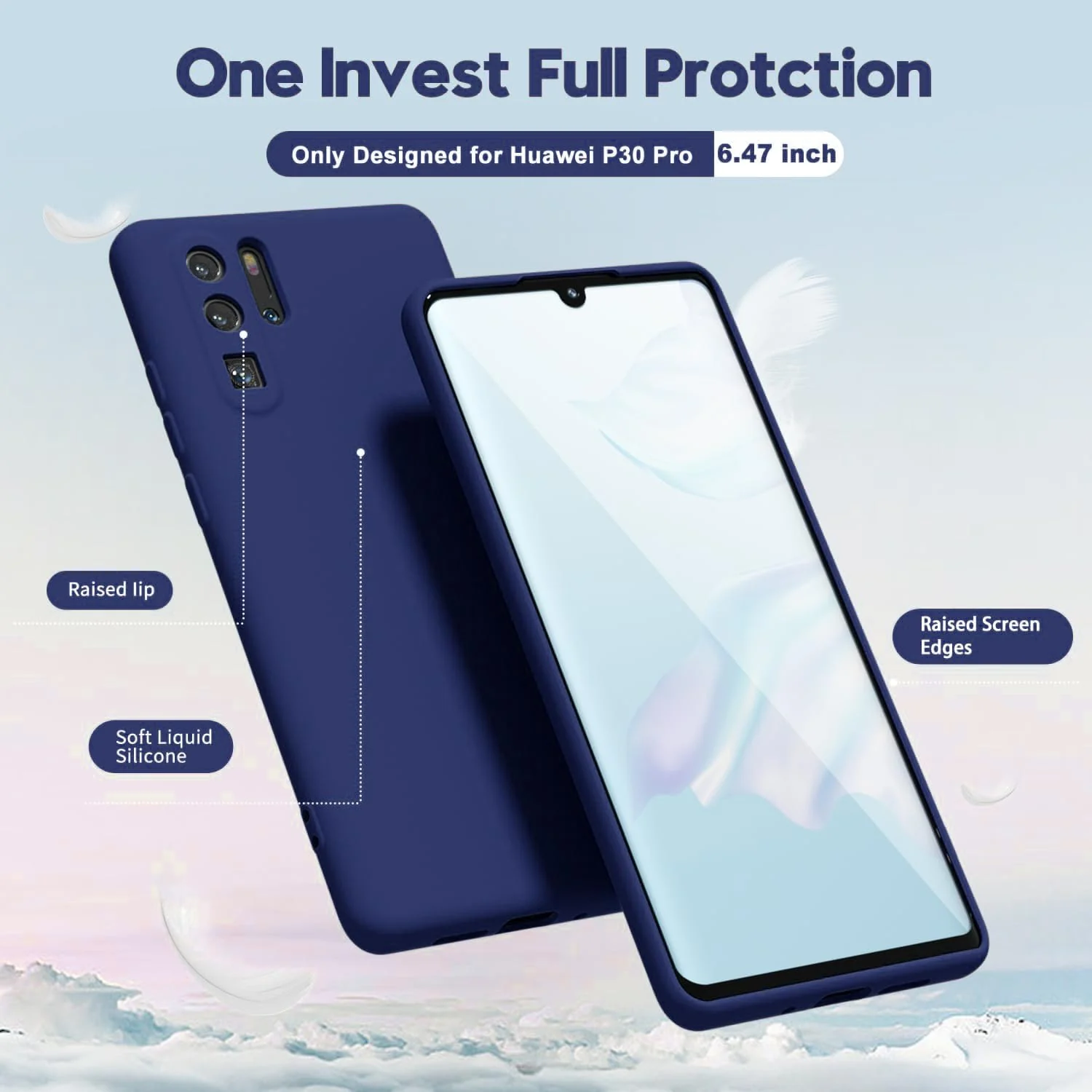 DL3 Mobilak Soft Silicone Protective Case for Huawei P30 Pro with Microfiber Lining and Shockproof Design - Blue 1