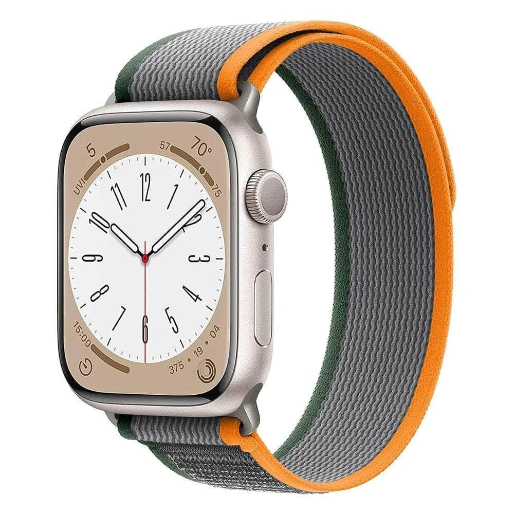 DL3 Mobilak Trail/Alpine Loop Nylon Band Compatible with Apple Watch Ultra 2/Ultra Band 49mm 45mm 44mm 42mm, Adjustable with Metal C-Hook Strap for iWatch Ultra Series 9/8/7/6/5/4/3/2/1/SE2/SE - Grey Orange