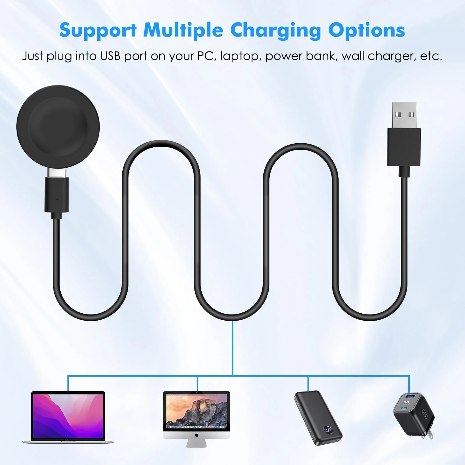 DL3 Mobilak Magnetic Charger Compatible with Huawei Watch GT5/GT4/GT3/GT3 Pro/GT3 SE/GT2 Pro/Watch 4/4 Pro/Watch3/3 Pro/GT Runner, Portable Charger Dock with a Separate 100 cm Charging Cable Cord - Black