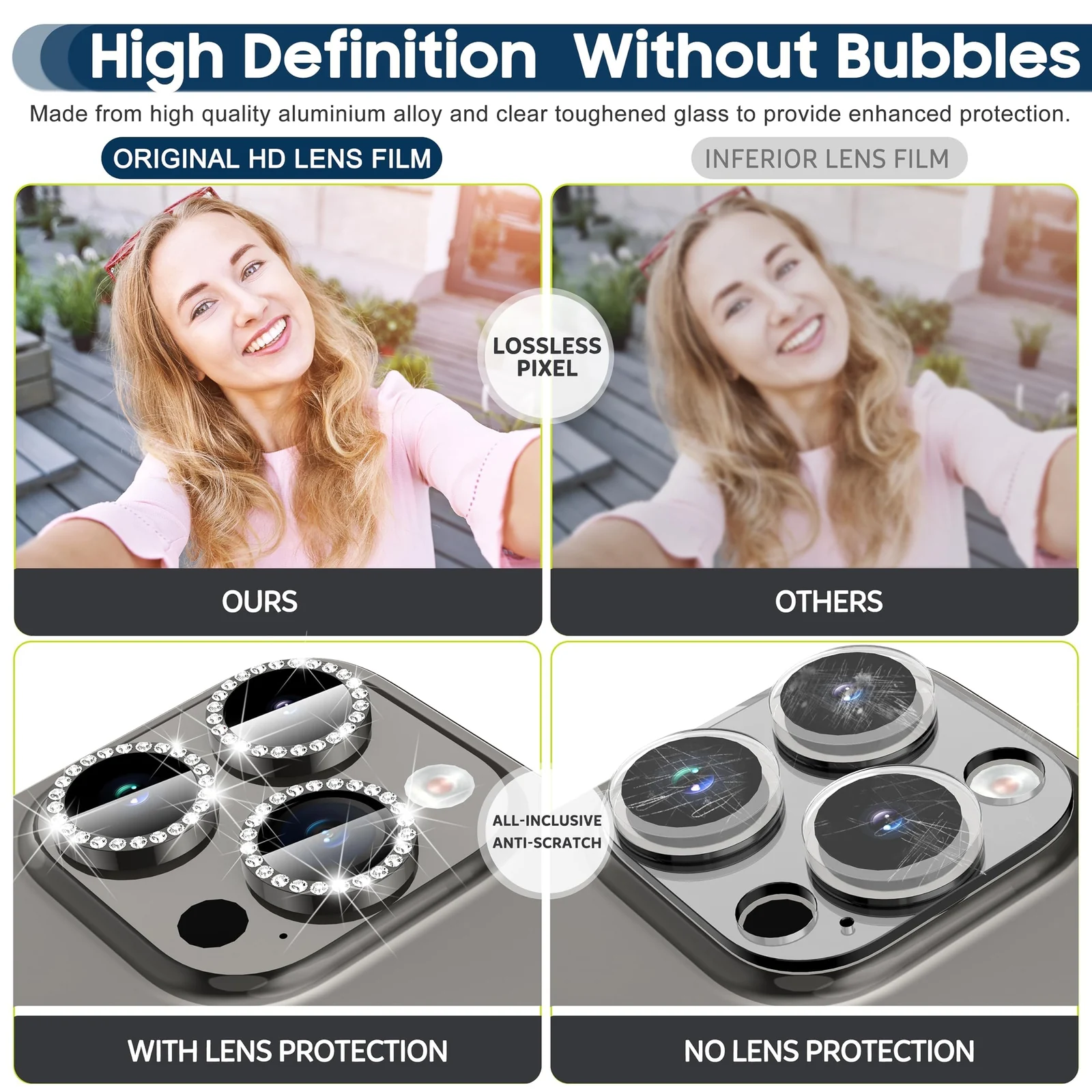 DL3 Mobilak Camera Lens Protector For iPhone 15 Pro/iPhone 15 Pro Max, [Keep Original Shooting] Tempered Glass Screen Protector Metal Individual Camera Cover, Case Friendly - Diamond Grey
