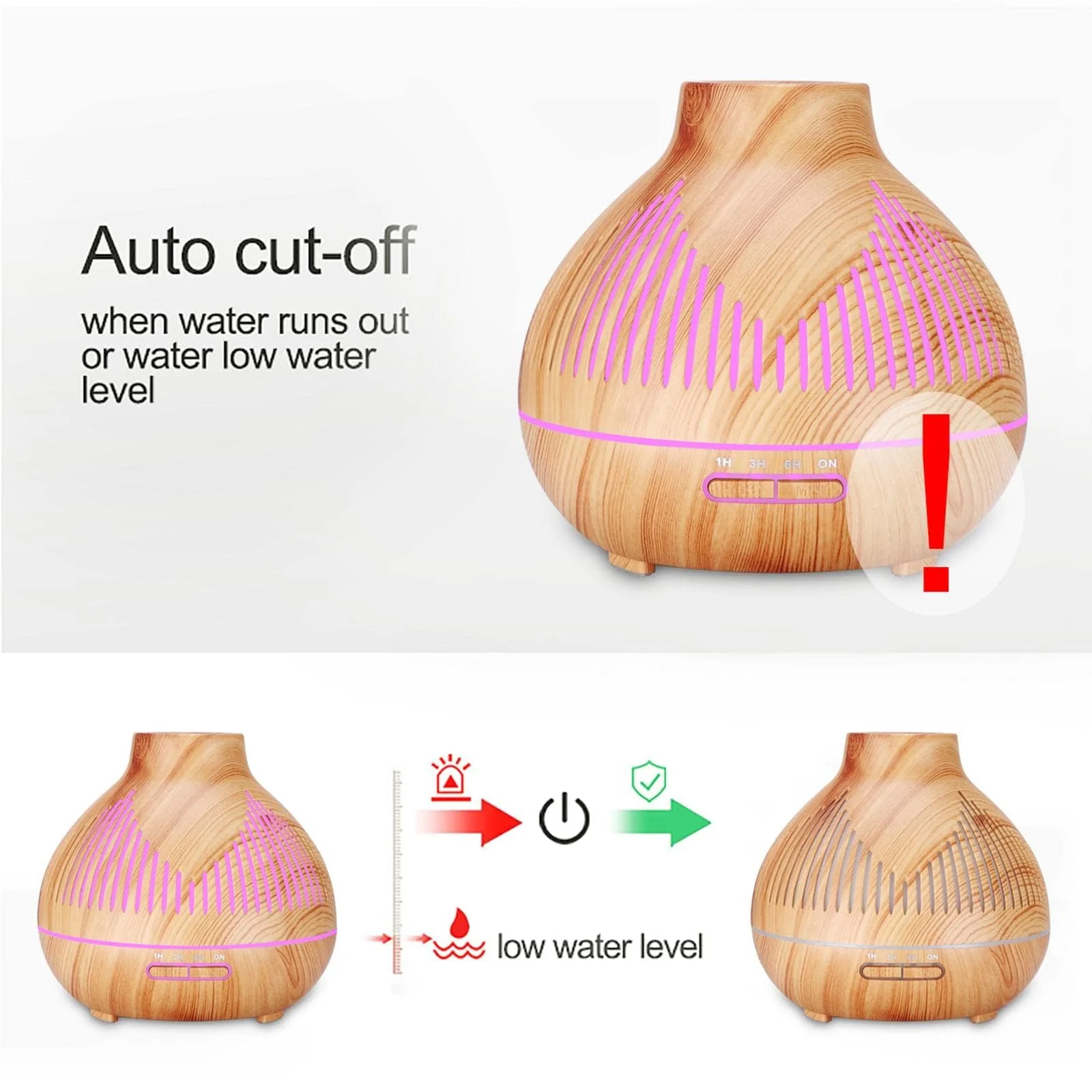 Mobigon Wood Cool Mist Ultrasonic Humidifier for Room Moisture, Aroma Diffuser for Home, 400ml Essential Oil Diffuser with 7 Colorful Night Light, Auto Shut-Off, Home, Office - B. Light Brown