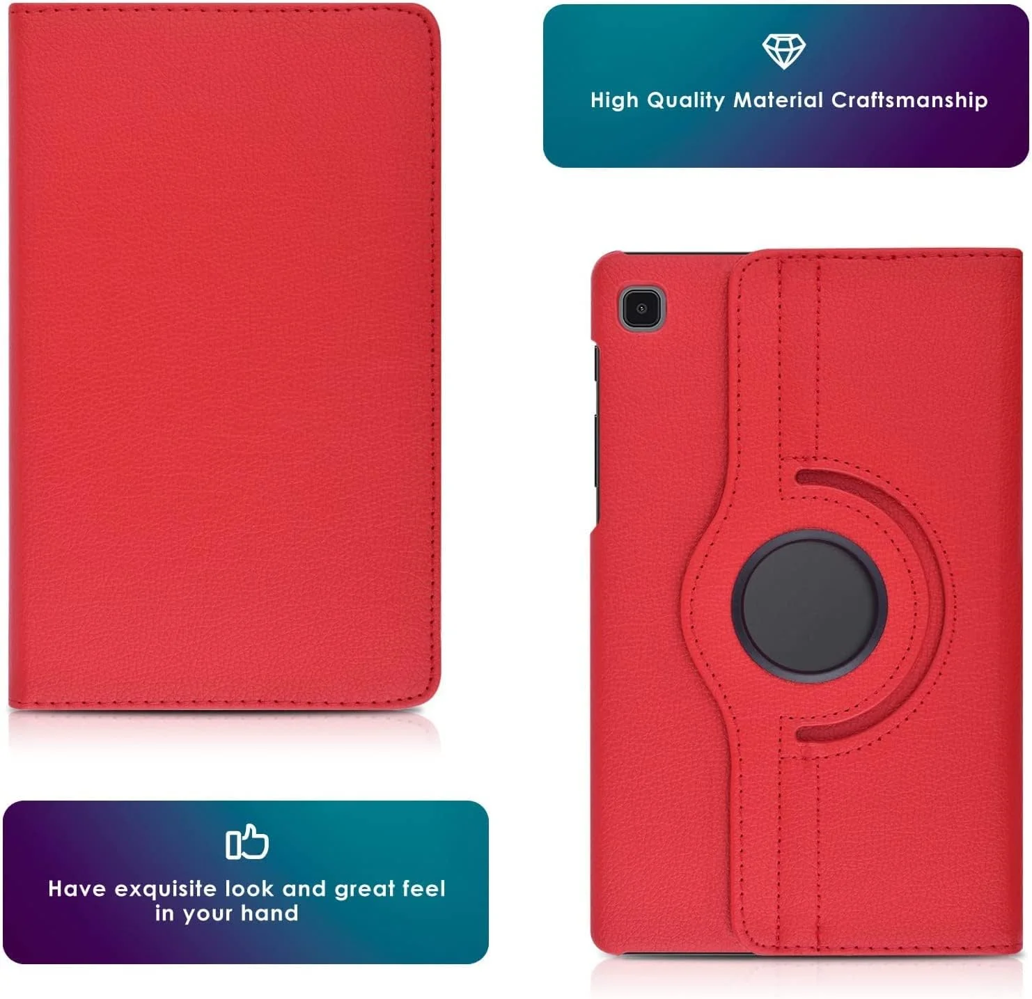 DL3 Mobilak Protective Cover for Samsung Galaxy Tab A7 Lite (SM-T220/T225), 360° Rotatable Smart Stand, Leather Folio Flip Cover with Multi-Angle Viewing, Auto Wake Sleep - Red
