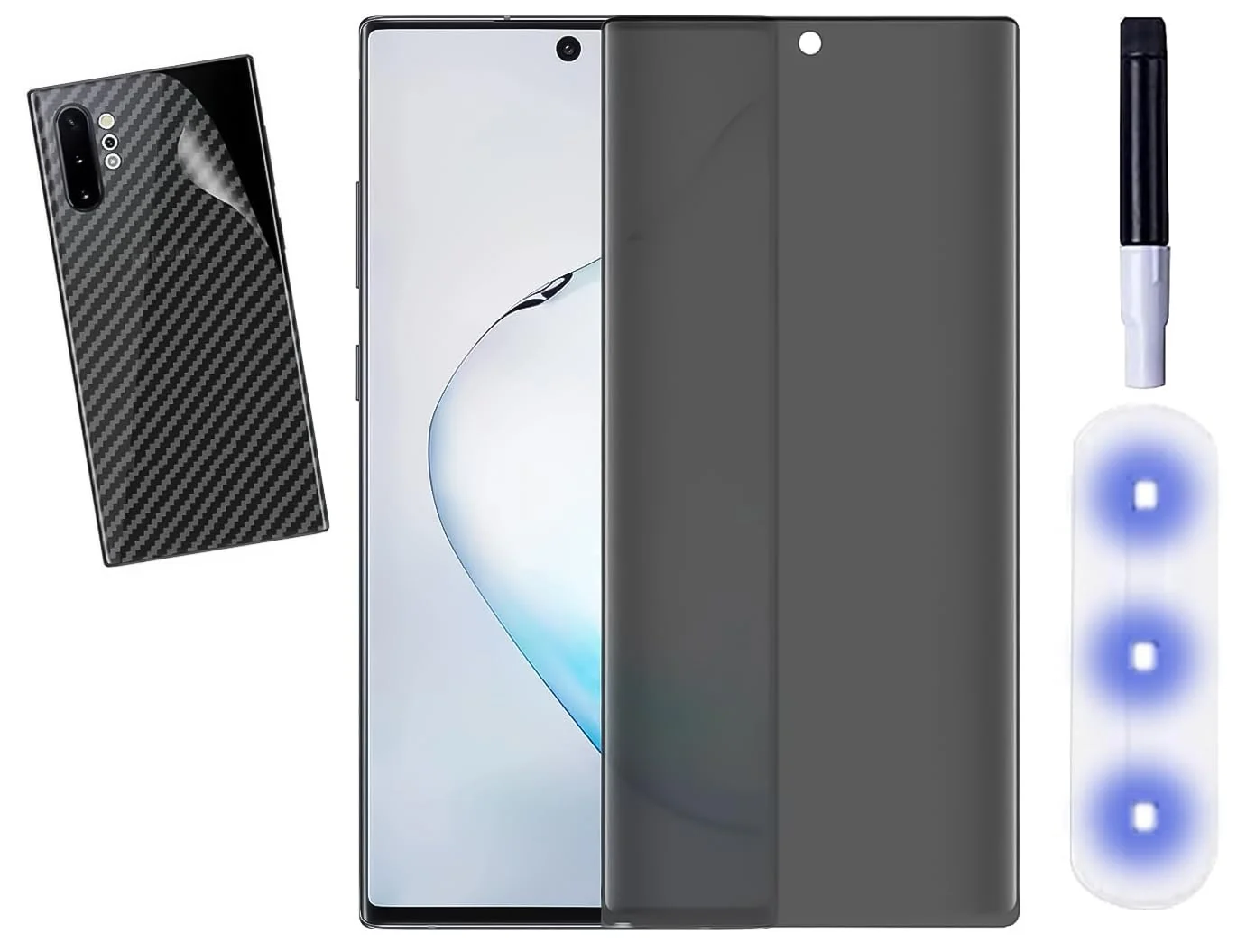 DL3 Mobilak Screen Protector for Samsung Galaxy Note 10+ Plus 5G UV Glass Fingerprint Reader Support 3D Curved Anti-Spy Tempered Glass Screen Protector With Back Screen Carbon Fibre - Privacy