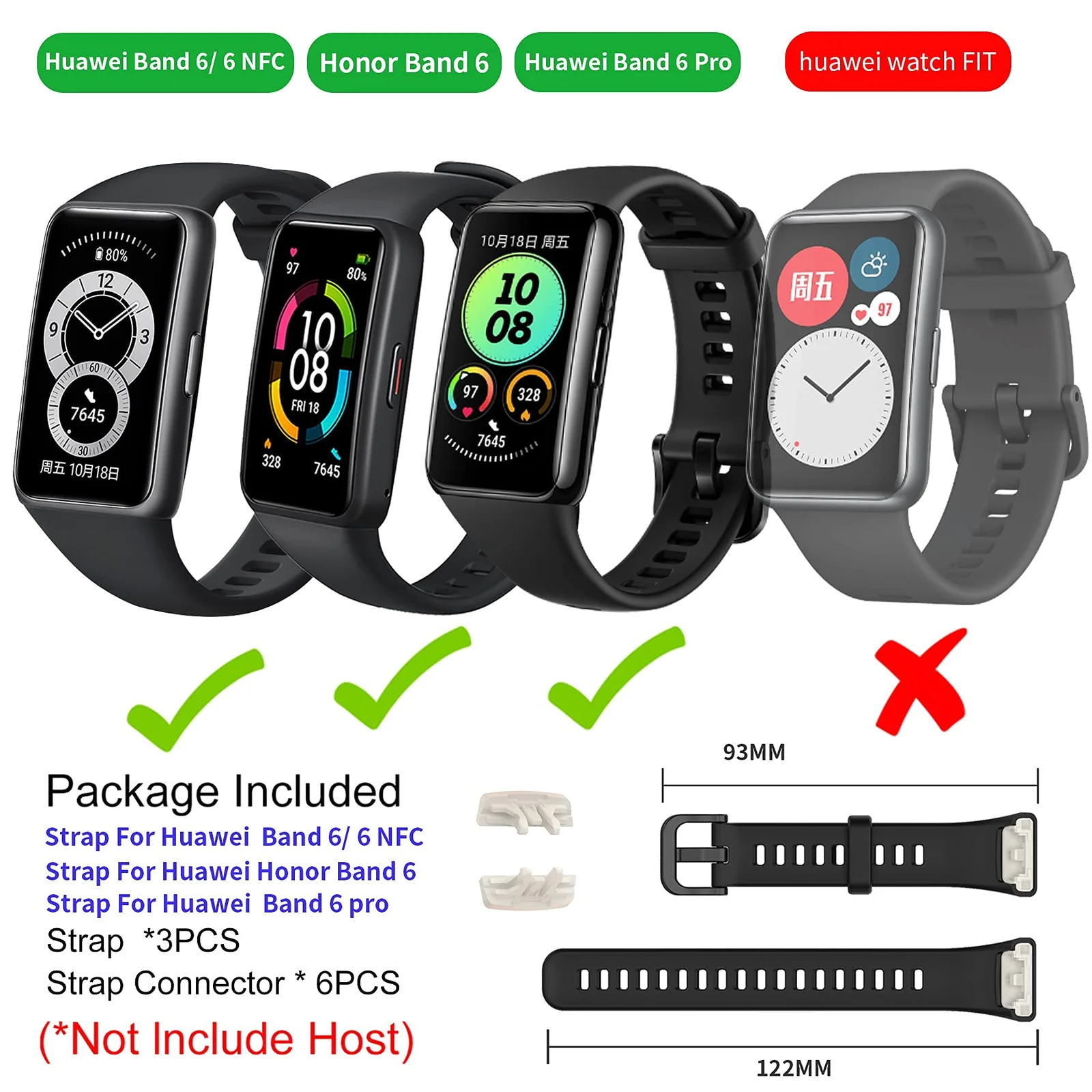 DL3 Mobilak Bracelet Compatible With Huawei Band 6/Honor Band 6/Band 6 Pro/Band 6 NFC Wristbands for Men Women, Silicone Strap, Waterproof Sports Replacement Straps - Green
