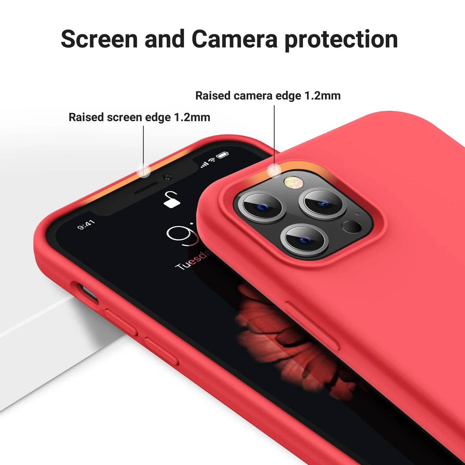 "DL3 Mobilak Compatible with iPhone 15 Pro Case 6.1"", Slim Liquid Silicone 3 Layers Full Covered Soft Gel Rubber Cover Protective Phone Case with Anti-Scratch Microfiber Lining - Neon Coral"