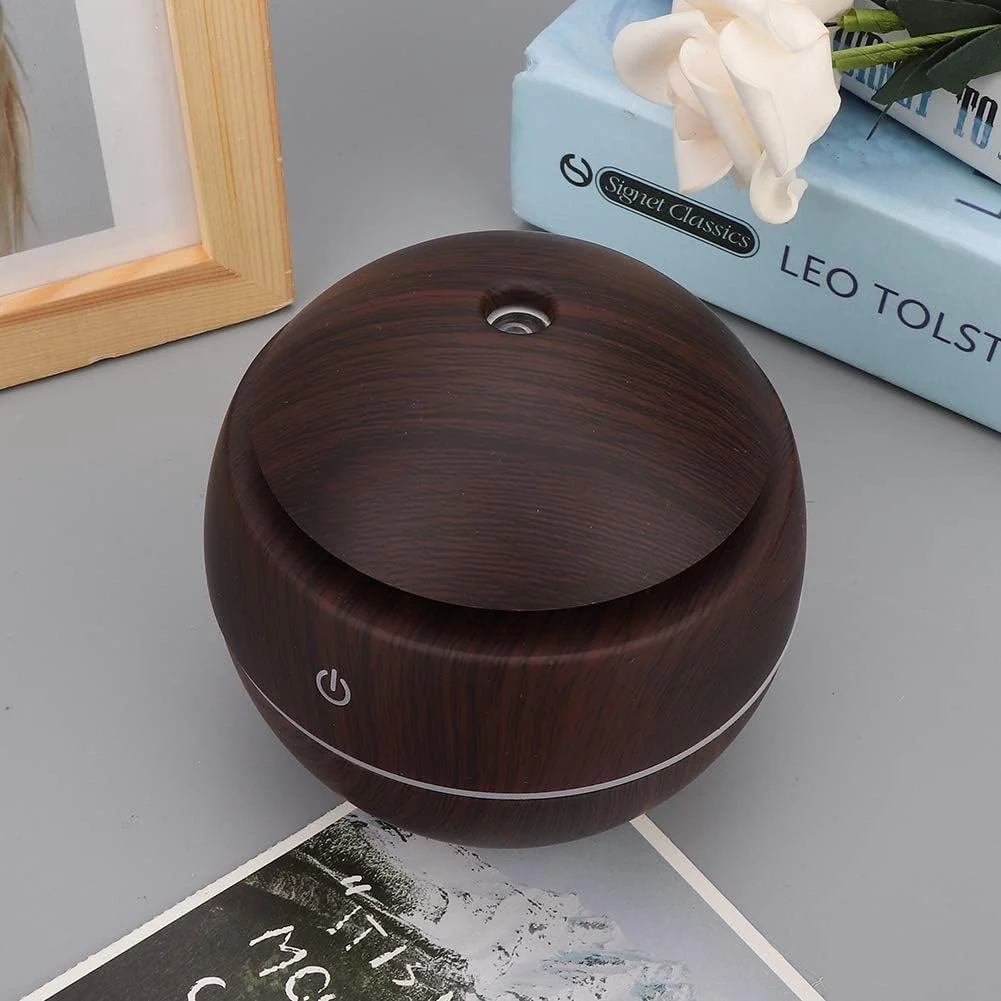 Mobigon Wood Cool Mist Ultrasonic Humidifier for Room Moisture, Aroma Diffuser for Home, 200ml Essential Oil Diffuser with 7 Colorful Night Light, Auto Shut-Off, Home, Office, car - A.Dark Brown