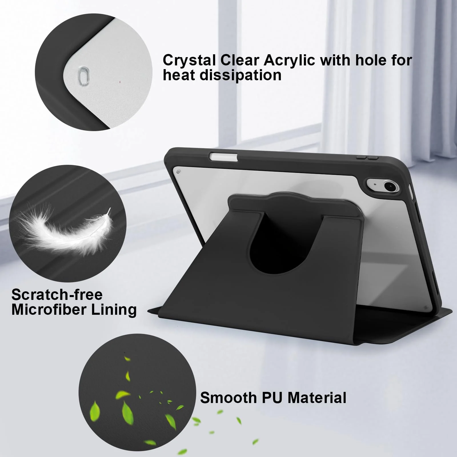 DL3 Mobilak Case for Huawei MatePad 11.5-inch Released 2023, 360° Rotation Multi-angle Stand Slim Cover PU leather + Transparent Acrylic case with Pen Holder Auto Wake/Sleep - Black