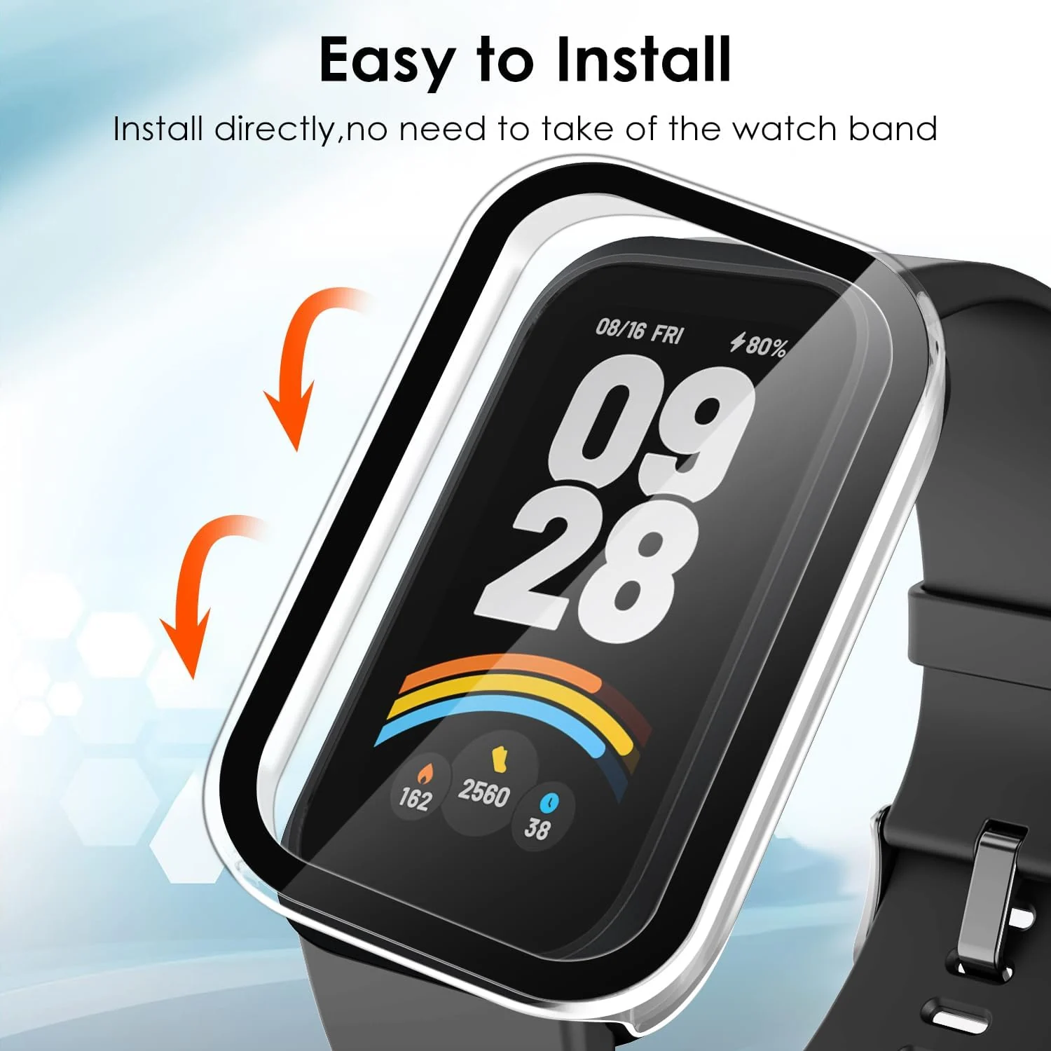 DL3 MOBILAK Full-Coverage Watch Case with Tempered Glass for Xiaomi Smart Band 9 Active, Clear