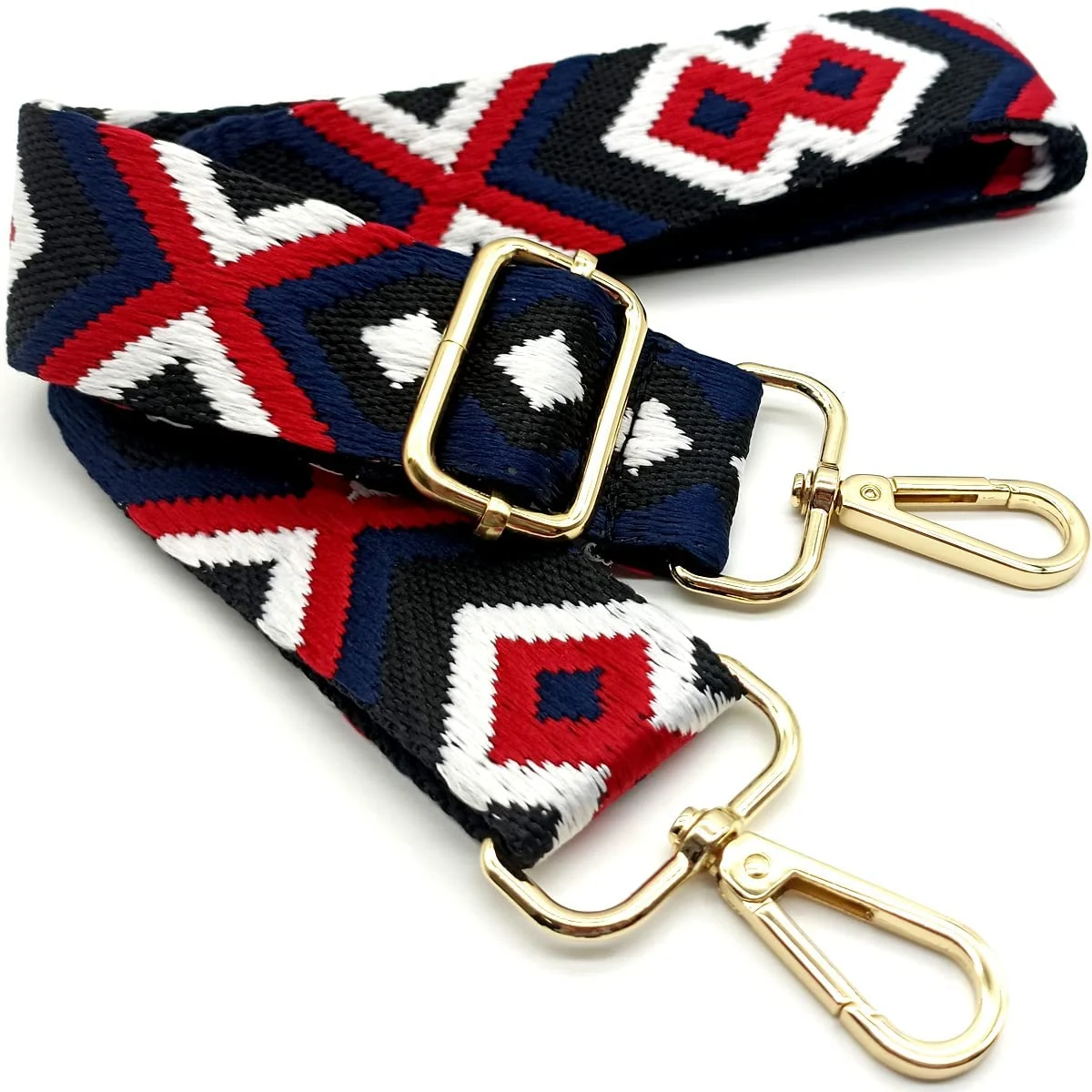 DL3 Mobilak Adjustable Wide Crossbody Bag Strap for Women, Replacement Shoulder Strap for Handbags, Totes & Purses with Elegant Embroidered Pattern and Metal Hooks - Black/Blue/Red