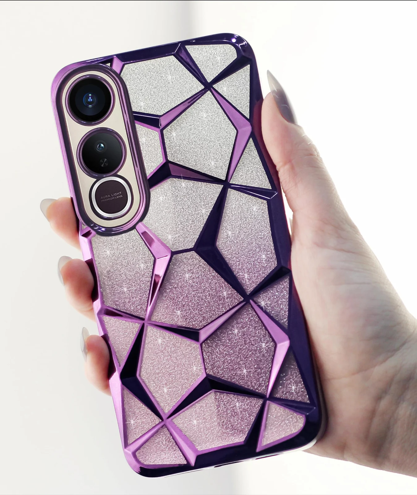 DL3 Mobilak Compatible with Vivo V50 Lite 4G / 5G Case Plating Bling Gradient Glitter Clear Cover Soft TPU Silicone Cute Camera Protection Shockproof Back for Women Girls Case - Purple