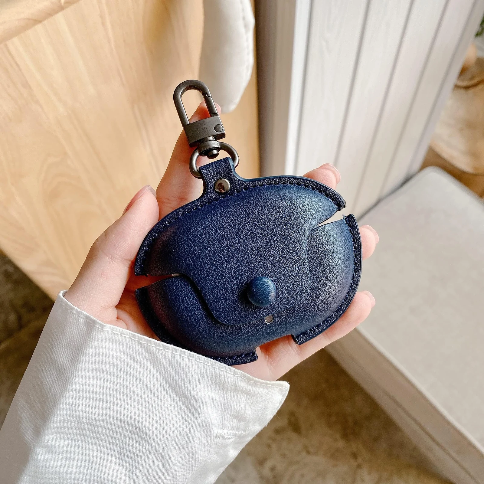 DL3 Mobilak Compatible with Oraimo FreePods 3C Case, Leather Protective Case with Keychain, Anti-drop Shock-absorbing Full Protective Cover, Cute Cool Earphone Cover for Oraimo Freebuds 3C - Blue