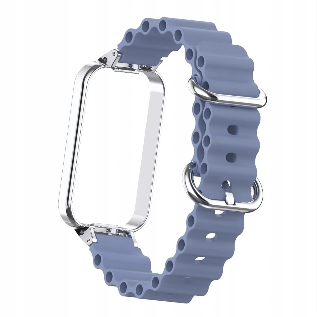 DL3 Mobilak Ocean Strap Compatible with Xiaomi Redmi Band 2/Smart Band 8 Active, Adjustable Silicone Band with Metal Buckle and Frame for Women and Men - Blue Gray