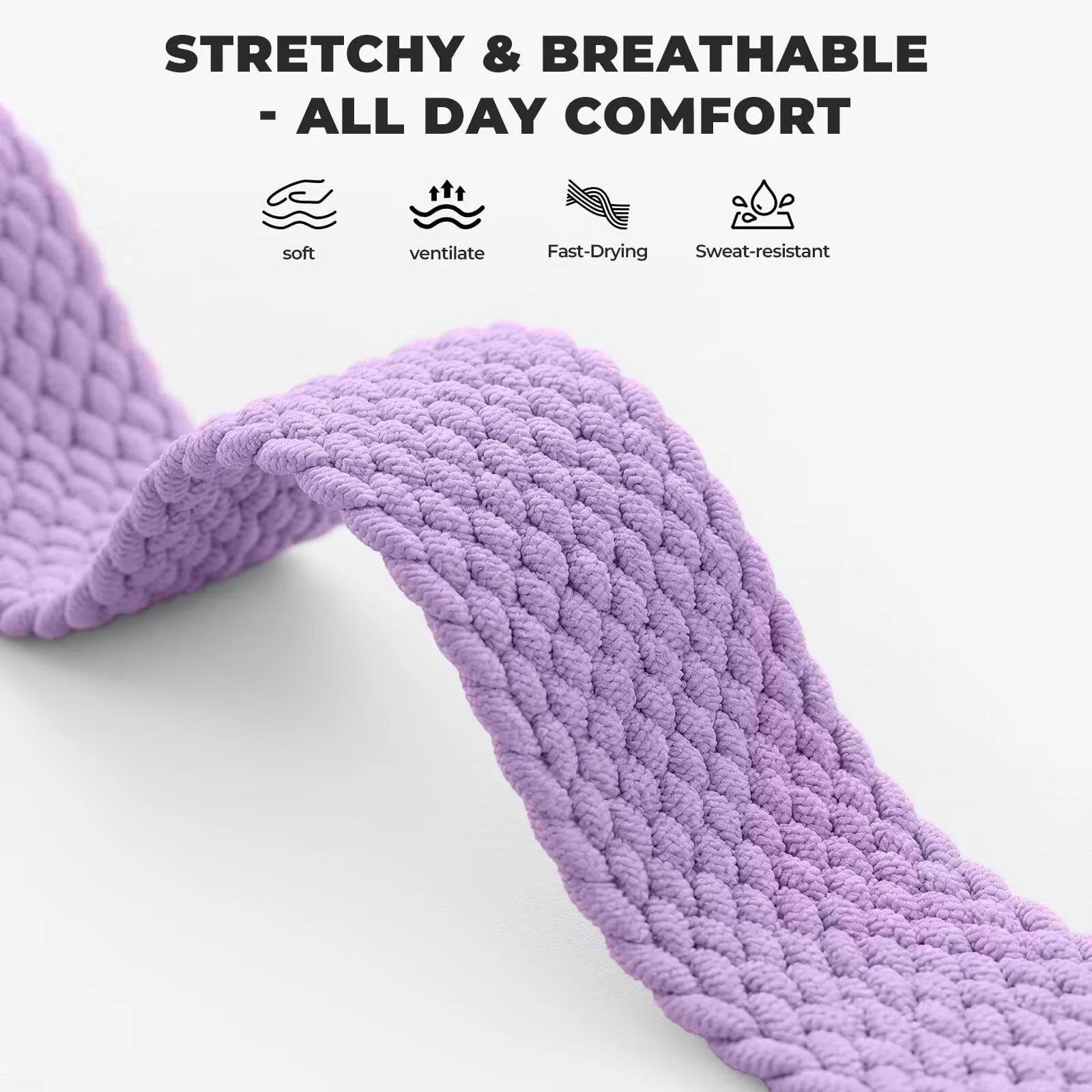 DL3 Mobilak 18mm Stretchy Nylon Solo Loop Strap For Watch GT6 41mm/GT5 Pro 42mm/GT5 41mm/GT4 41mm/Huawei Watch 5 42mm for Women Men, Sport Breathable Braided Wristband for Garmin Venu 2S/Vivomove 3S/Vivoactive 4S - Light Purple