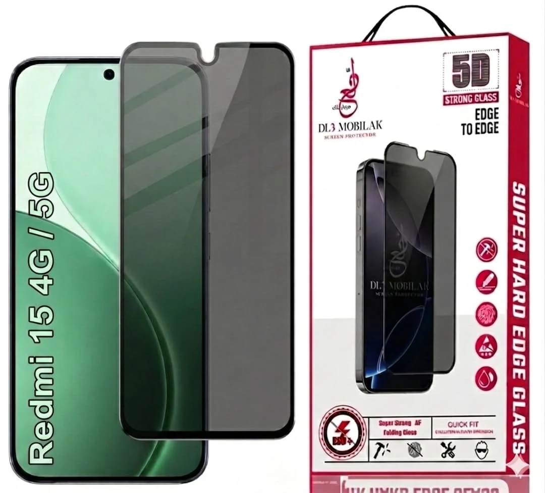 DL3 Mobilak Xiaomi Redmi 15 4G / 5G Privacy Screen Protector, Does not support fingerprint, Anti-Spy 9H Hardness Tempered Glass Film [Case Friendly] [Bubble Free] - Black
