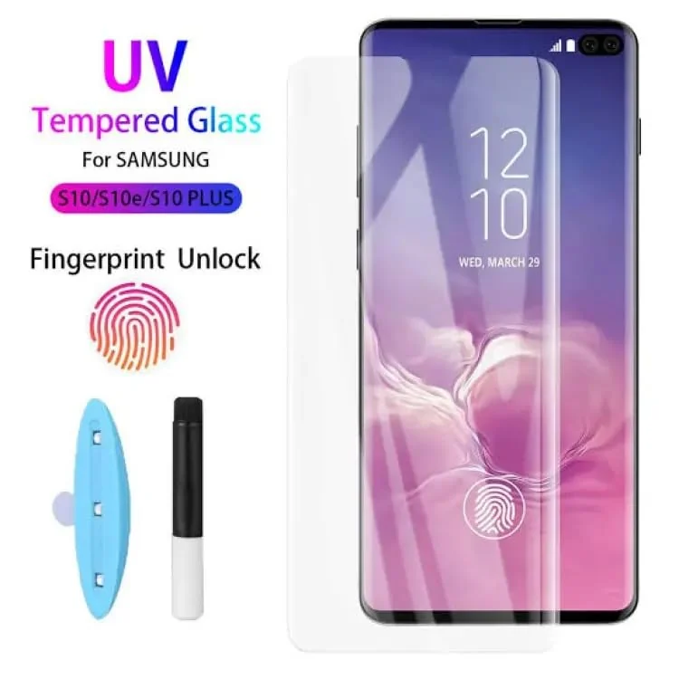 DL3 Mobilak Full Glass Screen Protector For Samsung Galaxy S10 Plus UV Tempered Glass Full Glue Cover Screen Protector For Samsung Galaxy S10 Plus Fingerprint Unlock Screen Glass Film - Clear