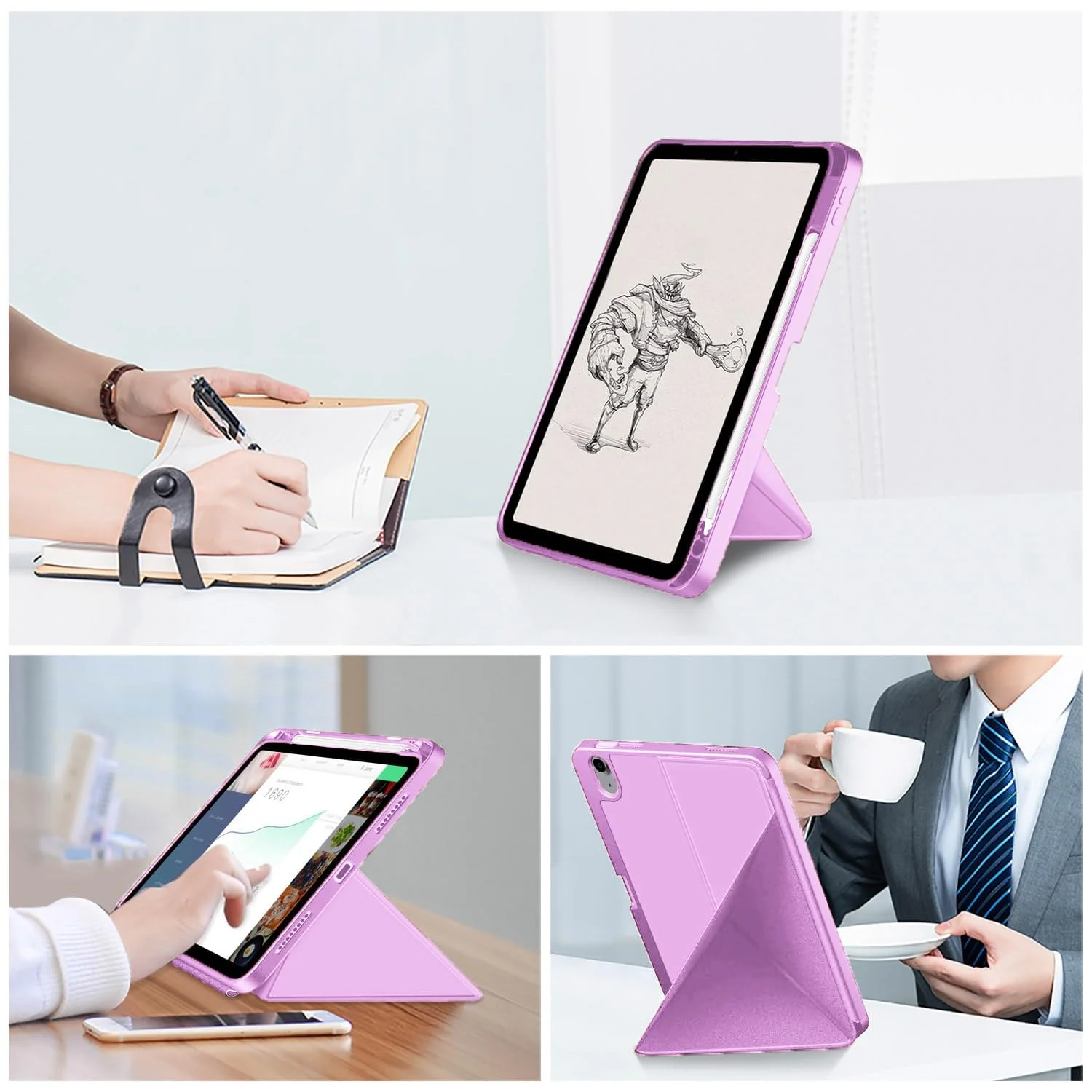 DL3 Mobilak For iPad Mini 6 case (8.3 inch, 2021), iPad Mini 6th Generation Case, Smart Stand, Pencil Holder, Shockproof Slim Lightweight Leather Cover, Modern Abstract Design - Pastel Violet