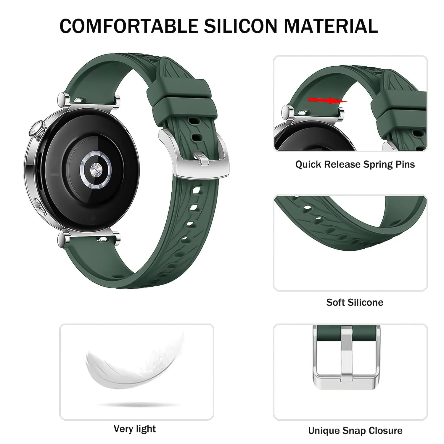 DL3 Mobilak 22mm Silicone Strap for Xiaomi Redmi Watch 5 Lite/5 Active/Samsung Galaxy Watch 3 45mm/Watch 46mm/Gear S3/Huawei watch GT6 GT5 GT4 GT3 (46MM)/GT2E/GT 3 Pro/GT 5 Pro, Silicone Sport Replacement Band - Green
