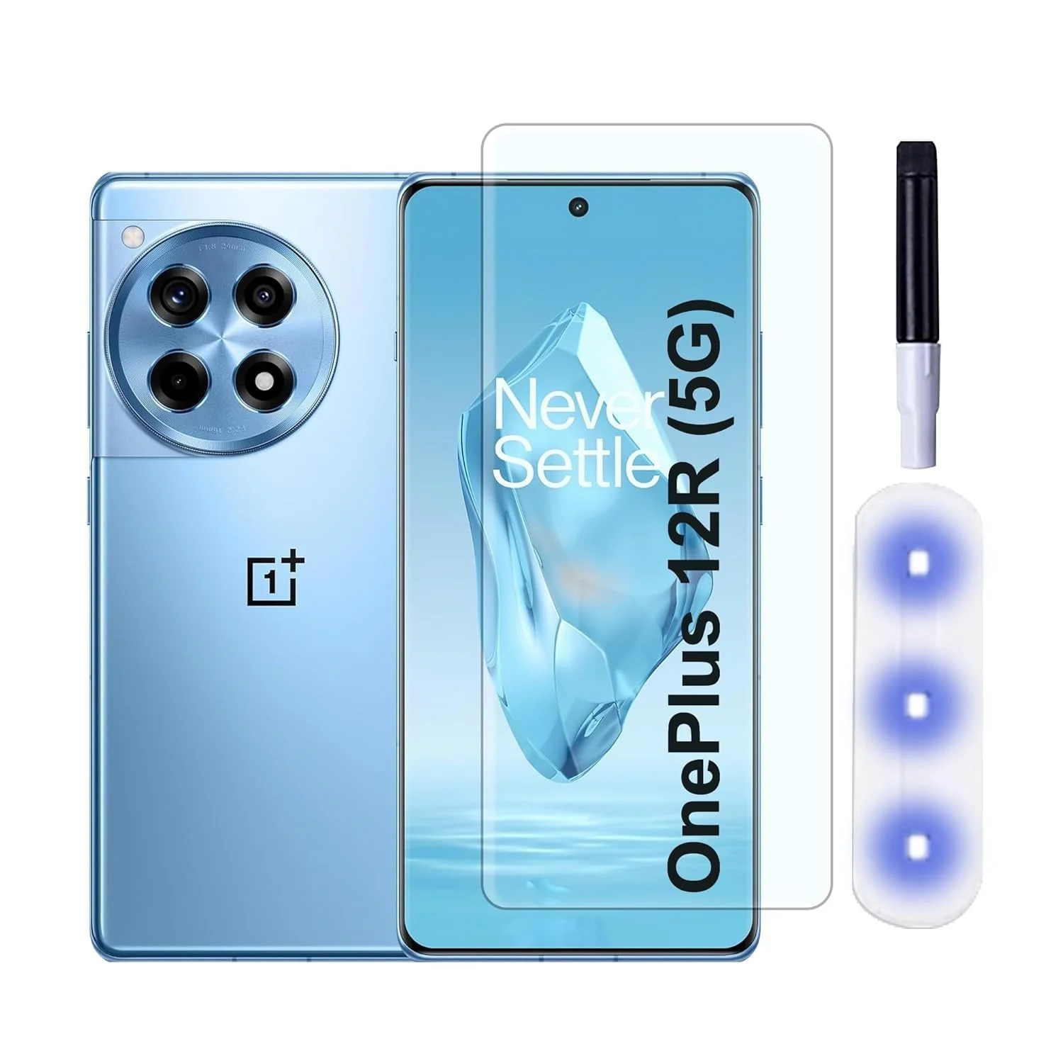 DL3 Mobilak OnePlus 12R Tempered Glass Screen Protector, Full Glue Cover, Fingerprint Unlock, 11cm x 5cm, 7H Hardness, 1 Pack - Clear