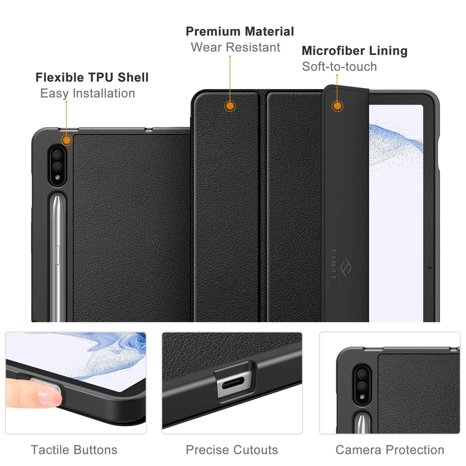 DL3 Mobilak Smart Case for Samsung Galaxy Tab S8 Plus 2022/S7 FE/S7 Plus 12.4 with Pencil Holder, Soft TPU Smart Stand Back Cover Auto Wake/Sleep Feature - Black