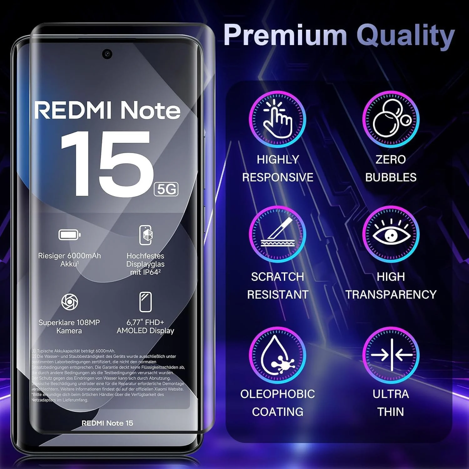 MOBIGON Liquid UV Tempered Glass Screen Protector for Xiaomi Redmi Note 15 4G / 5G, Clear