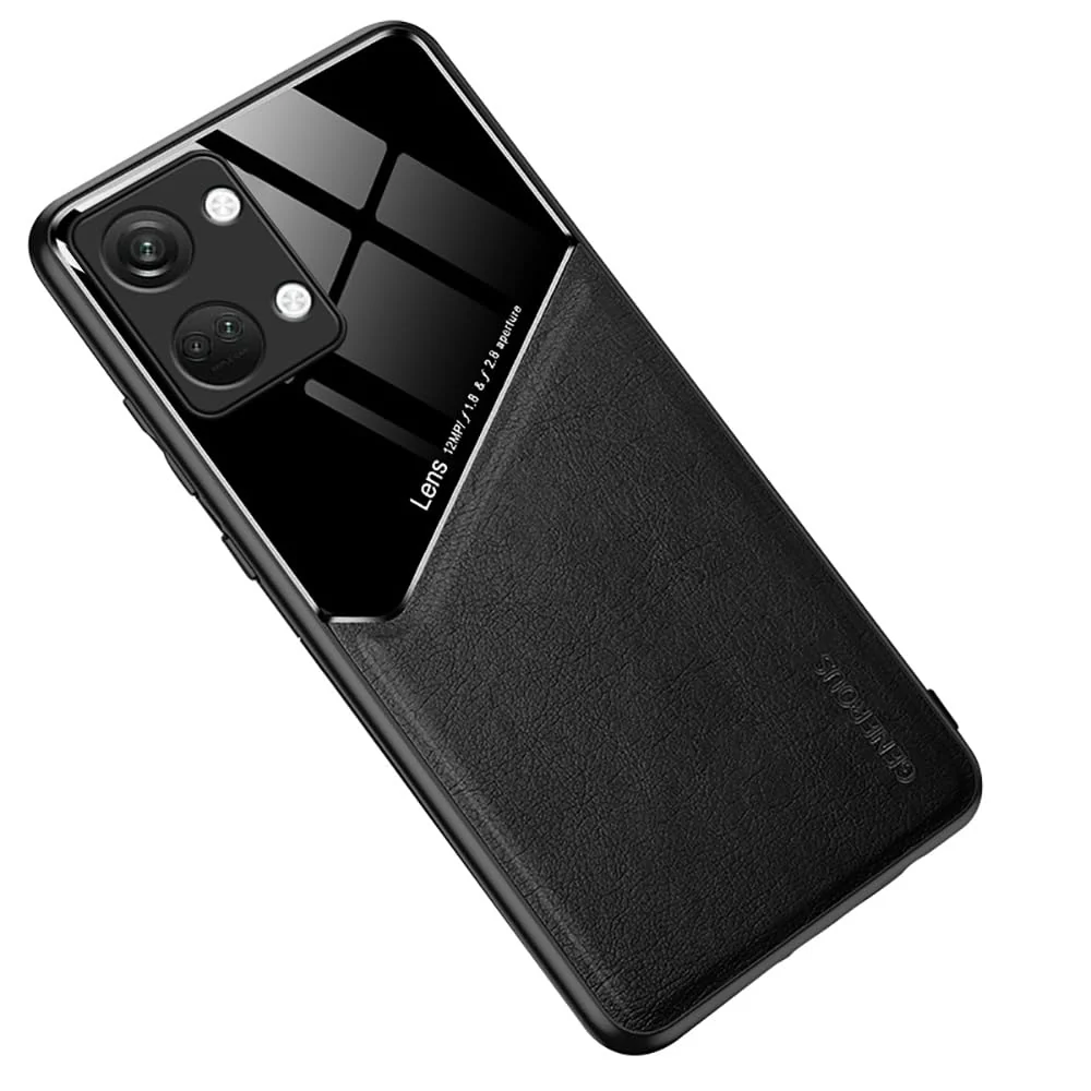 DL3 Mobilak Leather and PC Protective Case for OnePlus Nord 3, Built-in magnetic car-mount support, Shock-absorbing protection, Raised edges around the screen and camera - Black