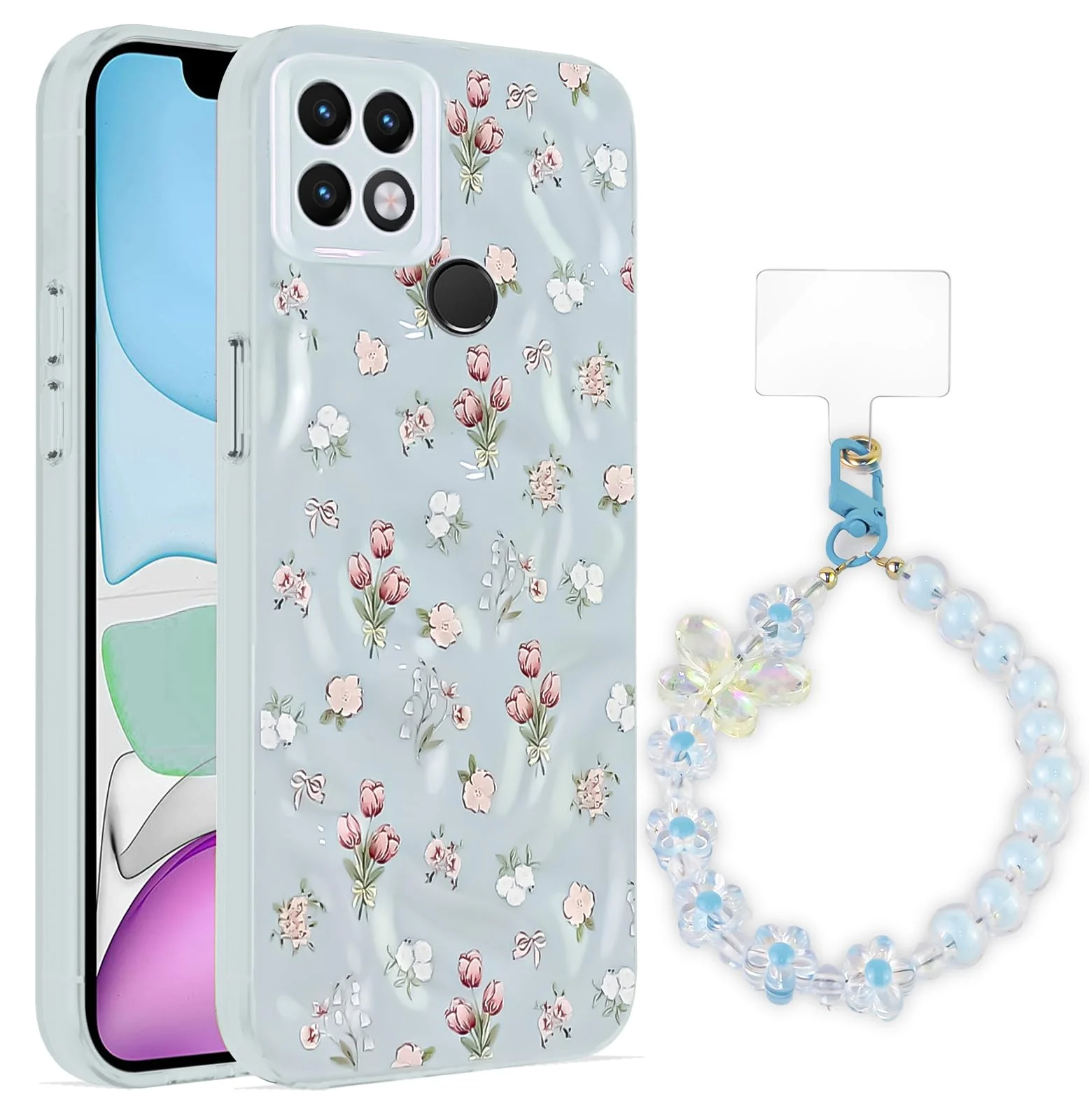 Dl3 Mobilak Case Compatible with OPPO A15 / OPPO A15S, Cute Printed Soft TPU Phone Cover with Beaded Wrist Strap, Shockproof Camera Protection, Slim Protective Case for Women & Girls - Style 1