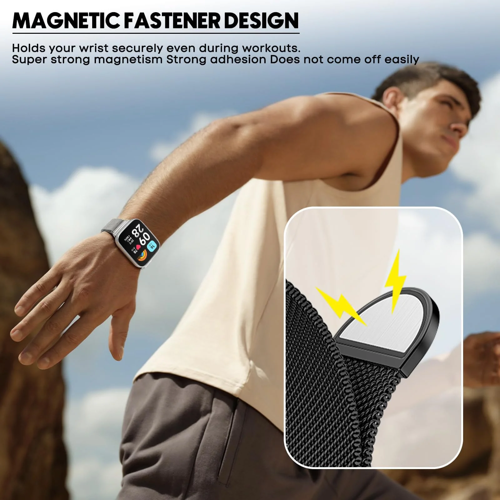 DL3 MOBILAK Milanese Magnetic Stainless-Steel Watch Strap for Xiaomi Redmi Watch 3 Lite and 3 Active - Titanium Silver