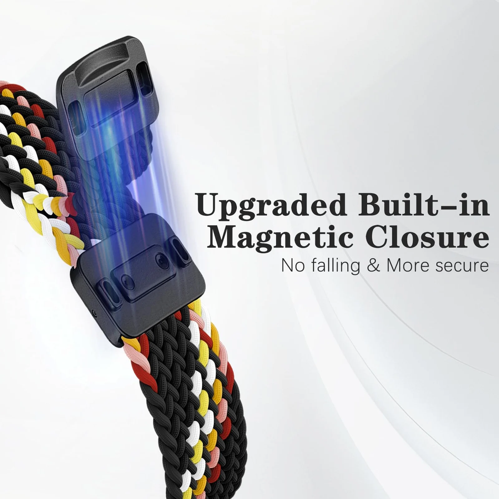 DL3 Mobilak Braided Strap for Xiaomi Mi Band 10/9/8, Men Women Breathable Elastic Nylon with Magnetic Buckle Watch Band for Xiaomi Smart Band 10/Xiaomi Smart Band 9/8 - Black Rainbow
