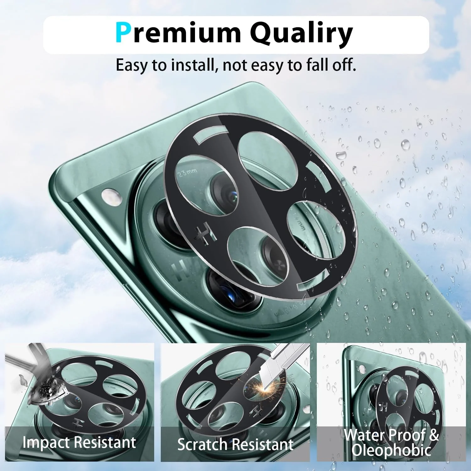 DL3 Mobilak OnePlus 12 5G Camera Lens Protector Tempered Glass Screen Protector HD [Full Coverage][Anti-Scratch] Drop Protection Ultra Clear/Thin Lens Protector Case - Black