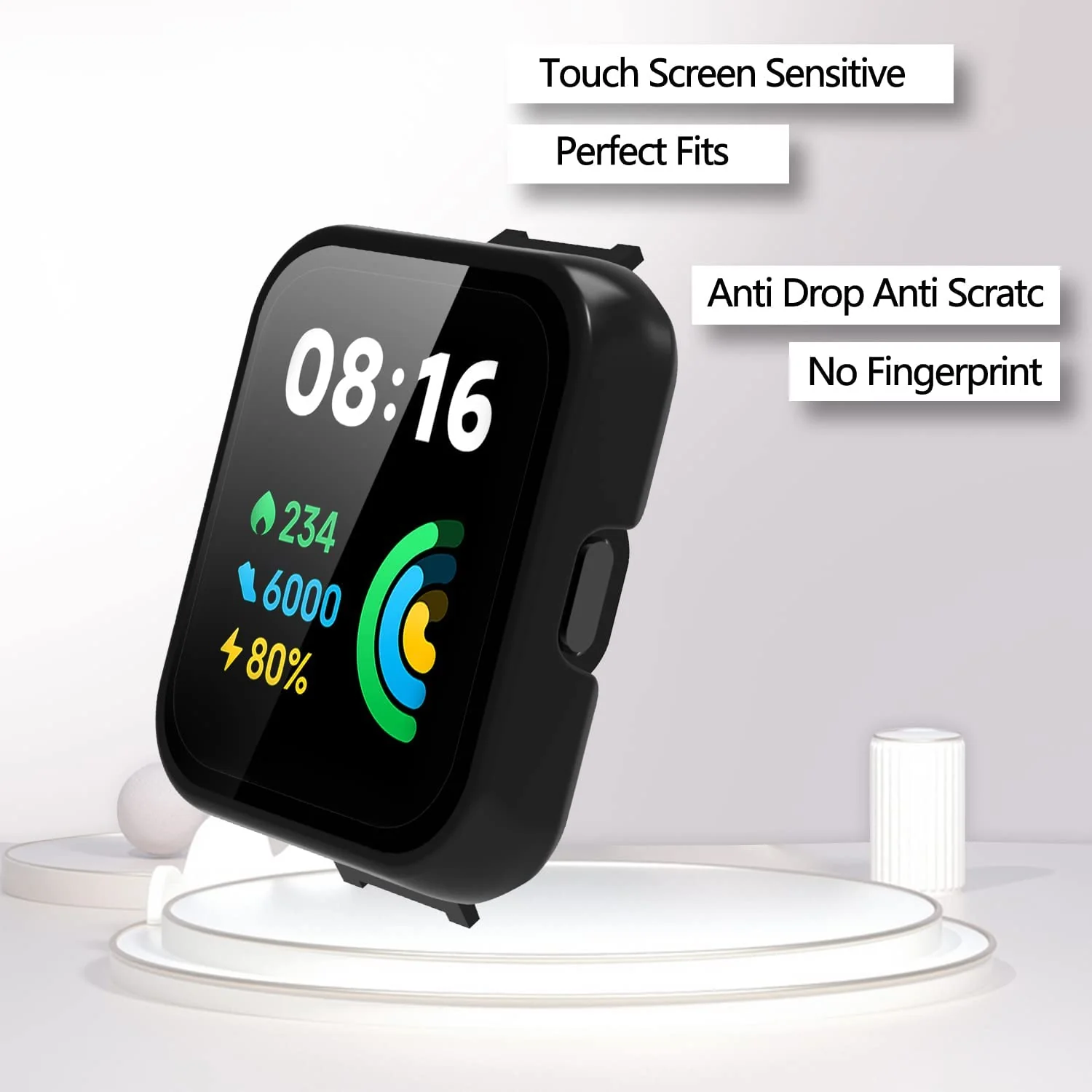 DL3 Mobilak Protective Case Compatible with Xiaomi Mi Redmi Watch 2 Lite, 9H Hardness PC Case Bumper Full Slim Protective Cover with Tempered Glass For Redmi Watch2 Lite - Black