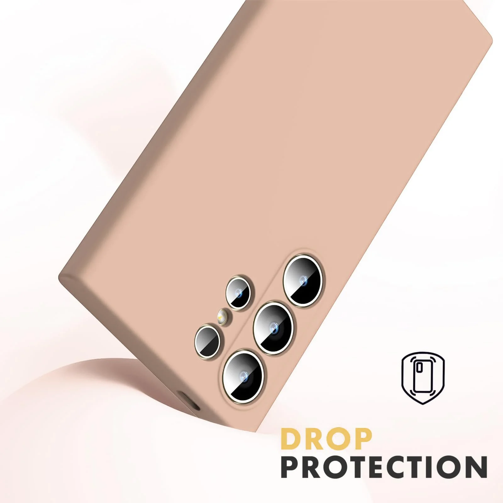 DL3 Mobilak Liquid Silicone Protective Case with Soft Microfiber Lining with Full Camera Protection for Samsung Galaxy S23 Ultra - Light Orange