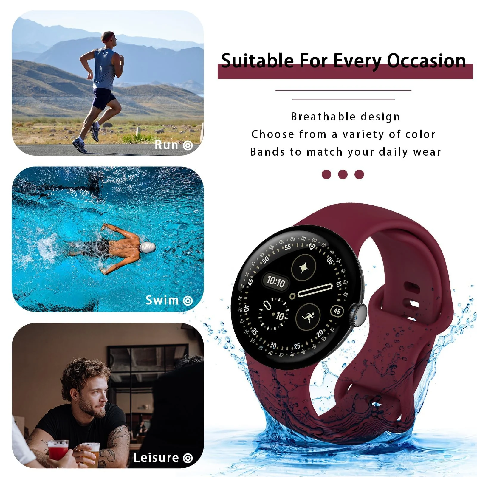 DL3 Mobilak Band Compatible with Google Pixel Watch 4/3 (45mm), Soft Silicone Sport Replacement Straps Bracelet for Google Pixel Watch 3 45mm/Pixel Watch 4 45mm - Wine Red