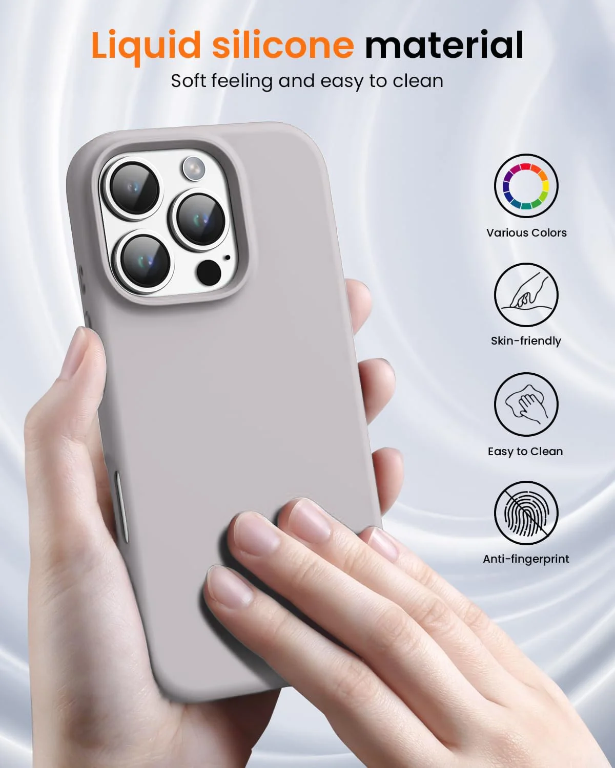 DL3 Mobilak Liquid Silicone Protective Case with Soft Microfiber Lining for iPhone 16 Pro - Stone