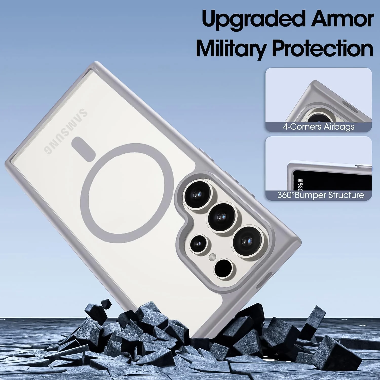 DL3 Mobilak Clear TPU Case for Samsung Galaxy S24 Ultra, Compatible with MagSafe accessories, Camera protection, Shock-absorbing protection - Titanium