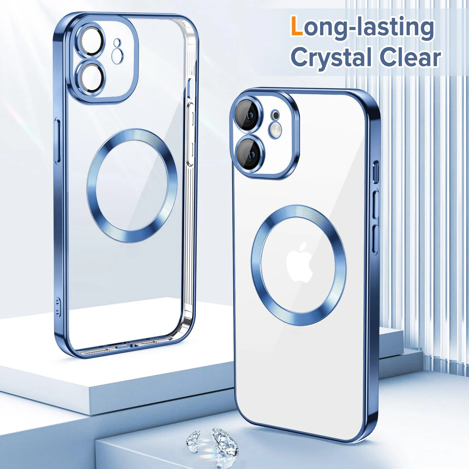 DL3 Mobilak Clear TPU Case with Electroplated Edges for iPhone 11 with Camera Protection and Shockproof Design - Metallic Blue