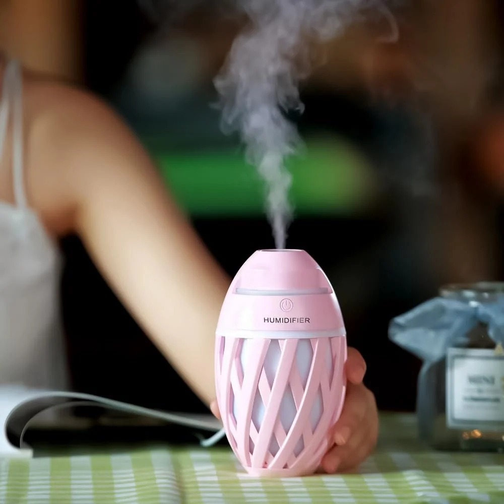 Mobigon Wood Cool Mist Ultrasonic Humidifier for Room Moisture, Aroma Diffuser for Home, 320ml Essential Oil Diffuser with 7 Colorful Night Light, Auto Shut-Off, Home, Office, car - Pink