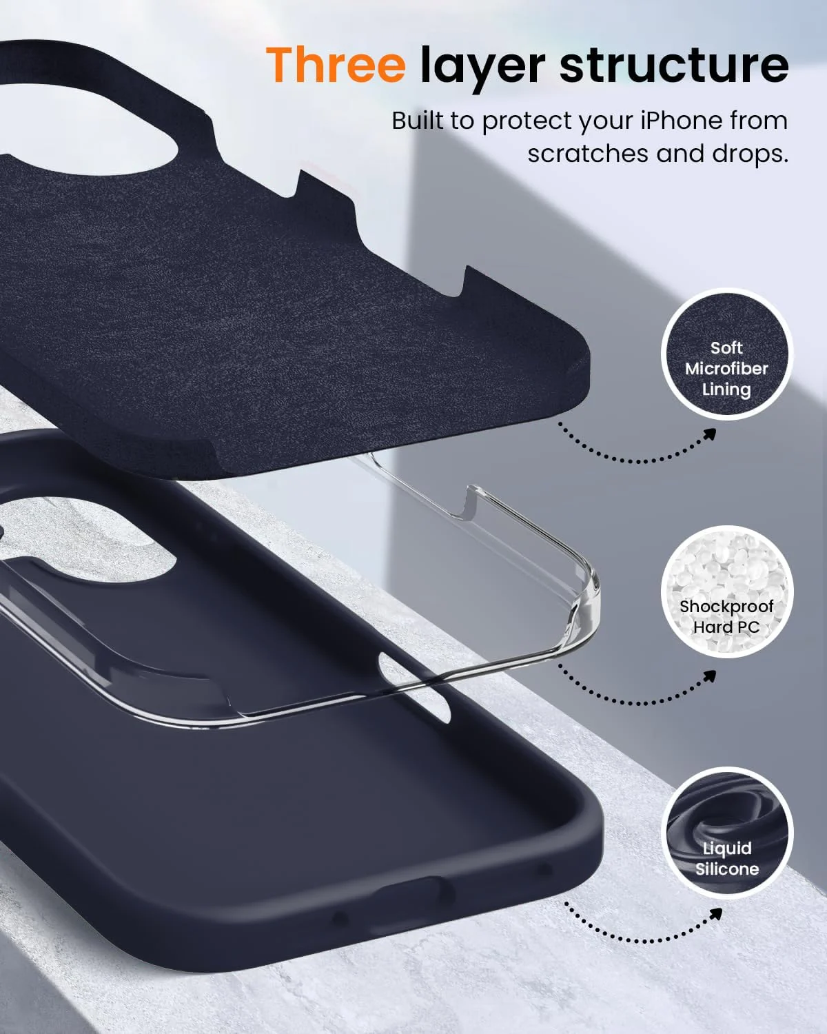 DL3 Mobilak Liquid Silicone Protective Case with Soft Microfiber Lining for iPhone 16 - Midnight Blue