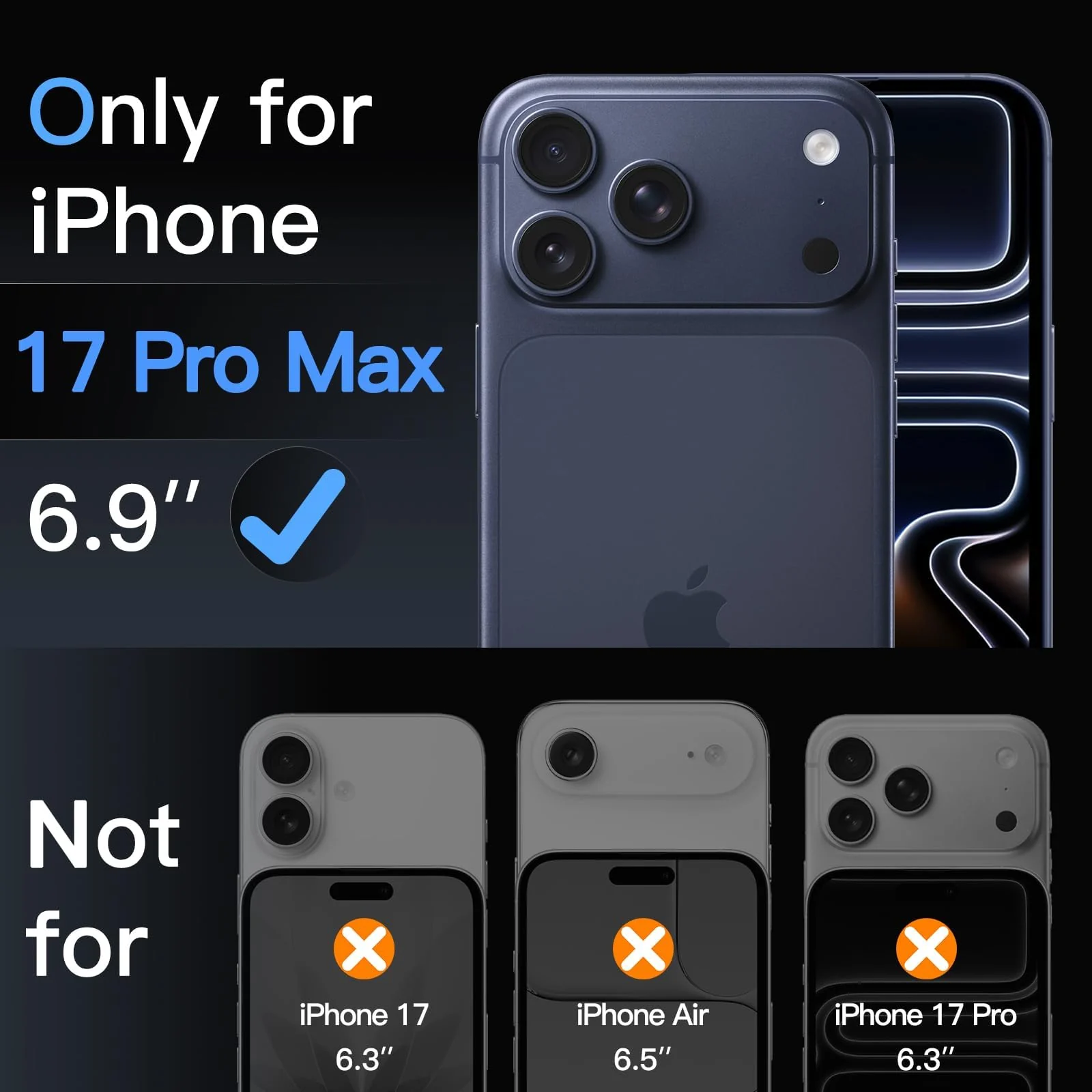 DL3 Mobilak Camera Protection for iPhone 17 Pro Max 6.9-Inch, Full Coverage 9H Tempered Glass Ring Cover, Matte Metal Plate, Does Not Influence on the Case, Pack of 1 - Blue