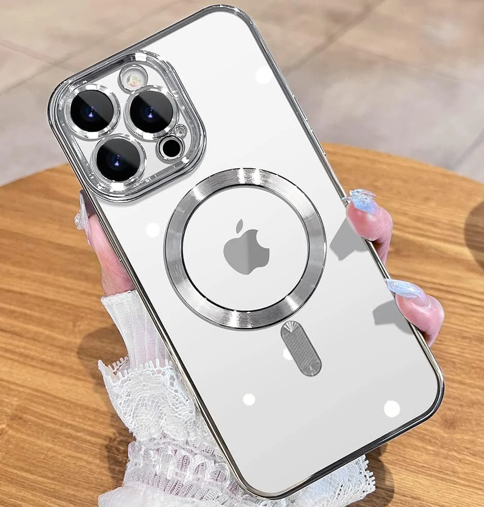 DL3 Mobilak Glitter Protective Case for iPhone 15 Pro 6.1-Inch, Compatible with MagSafe accessories, Camera protection, Shock-absorbing protection - Silver